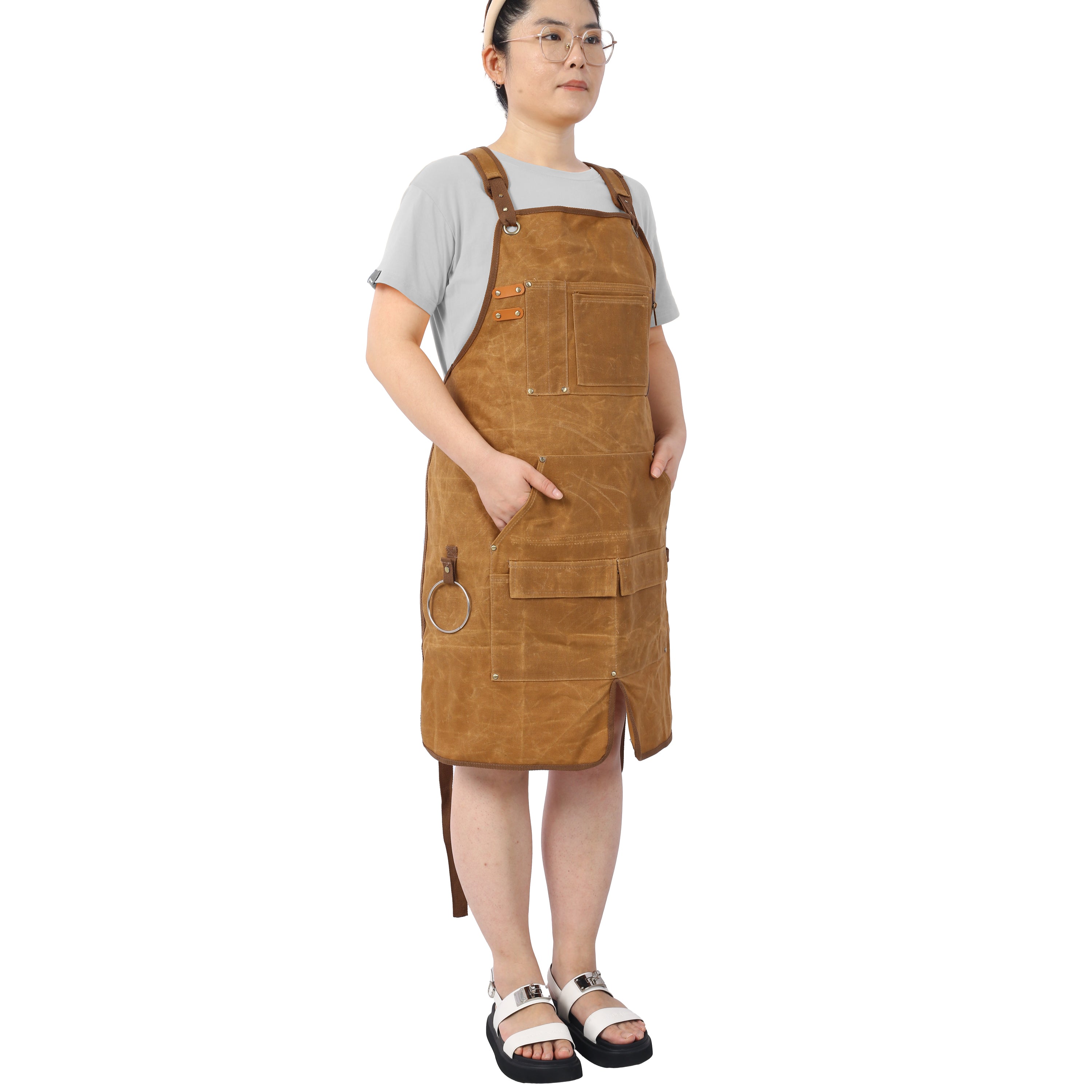 Long heavy-duty waxed canvas tool apron, carpenter apron, carpenter apron, carpenter waterproof 18 ounces