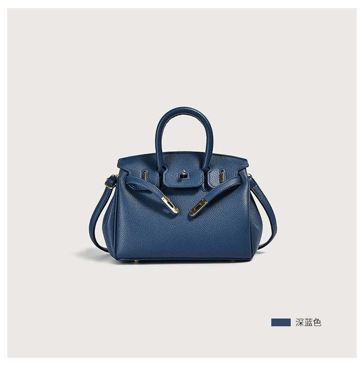 Vegan leather top-handle tote – navy blue