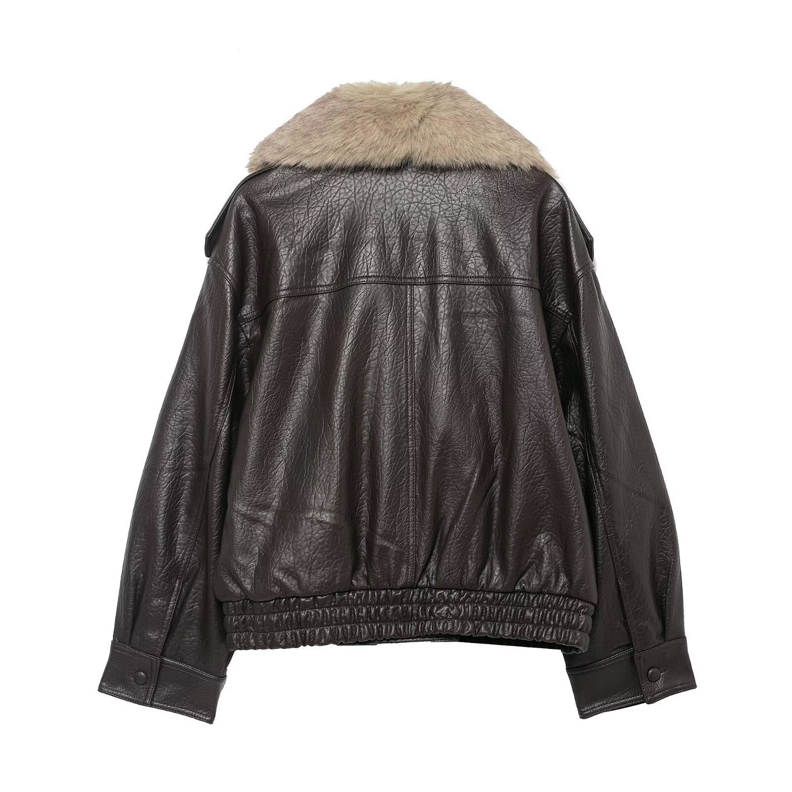 Outer fur collar imitation leather jacket
