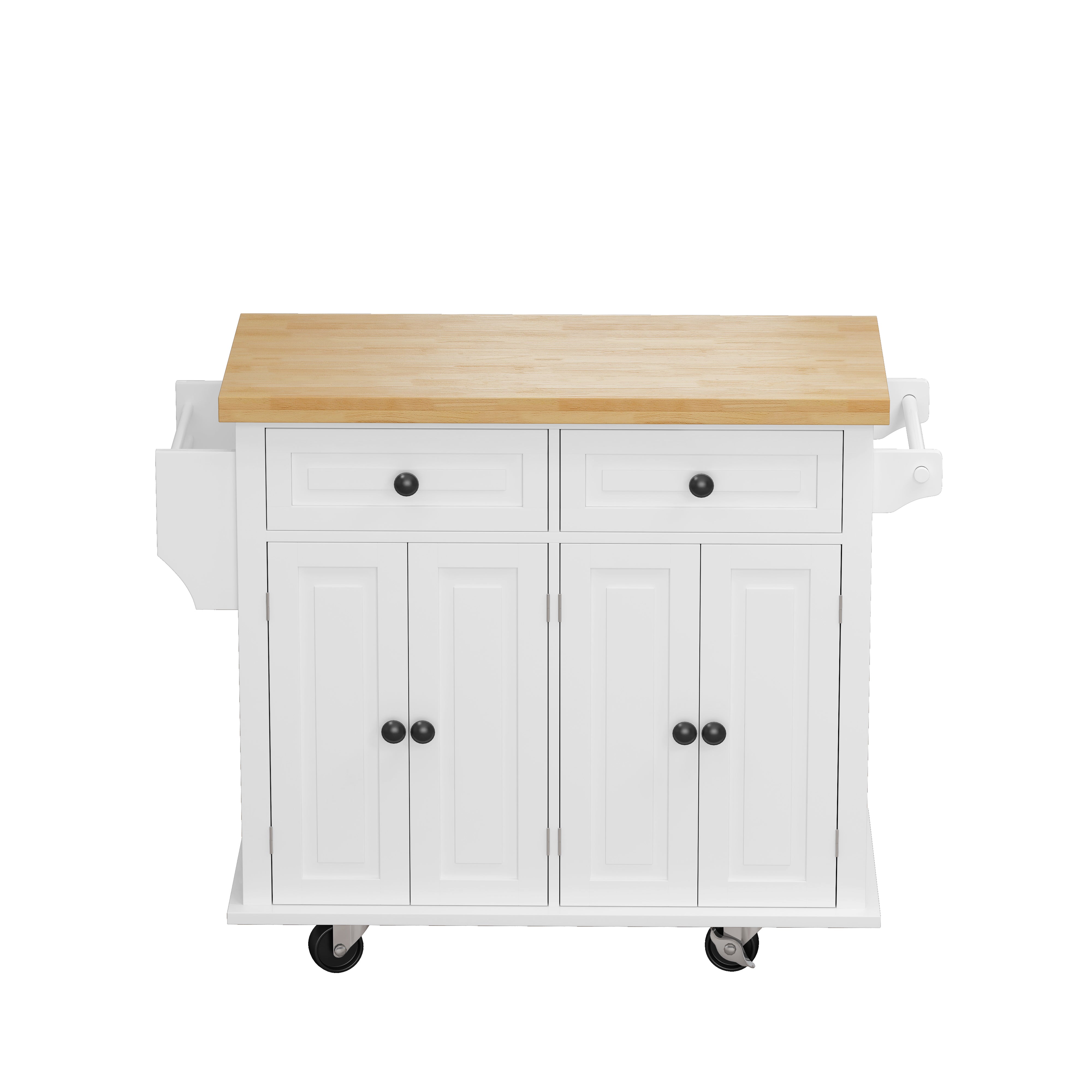 Kitchen Island Cart with Two Storage Cabinets and Two Locking Wheels 43.31 Inch Width 4 Door Cabinet and Two Drawers Spice Rack