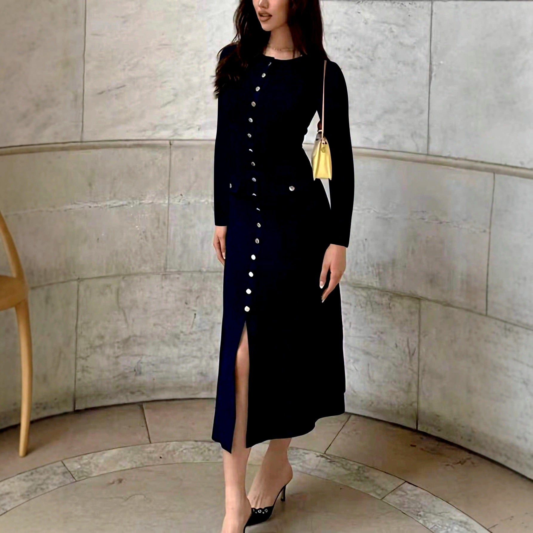 Summer New Knitted Dress for WomenElegant Evening Dress Round Neck Sleeveless, Button Closure Fashionable, Sexy, Fitted Silhouette