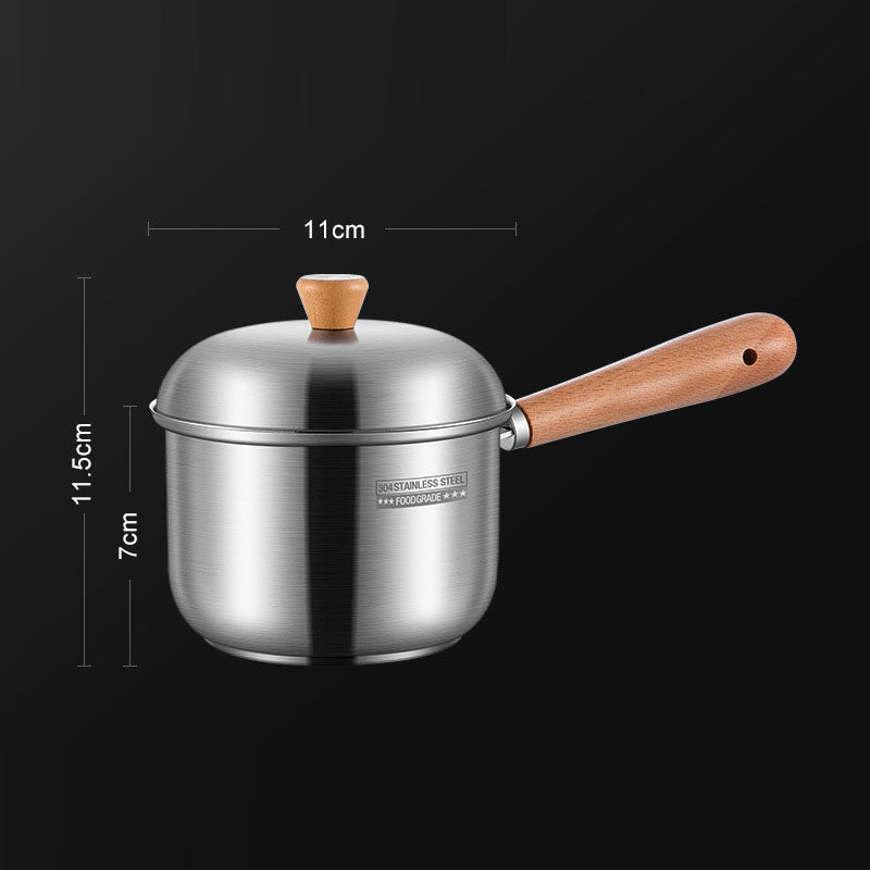 304 stainless steel milk pot, instant noodle pot, household wooden handle dormitory small soup pot, milk heating baby food pot