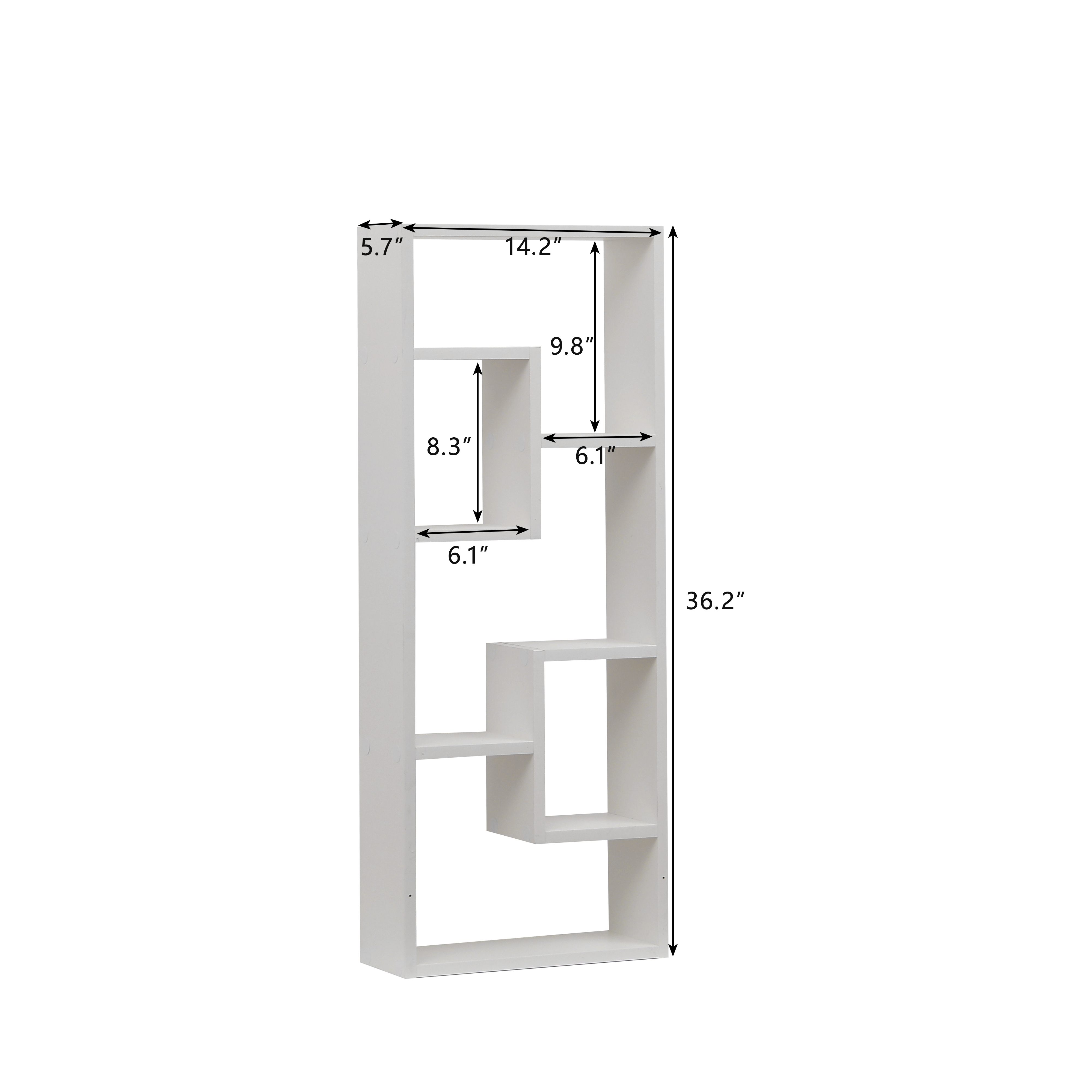 Bookshelf, Freestanding Wood Open Bookcase with 5 Cubes, with 2 keyhole hangers, Home Office Décor Rectangular Storage