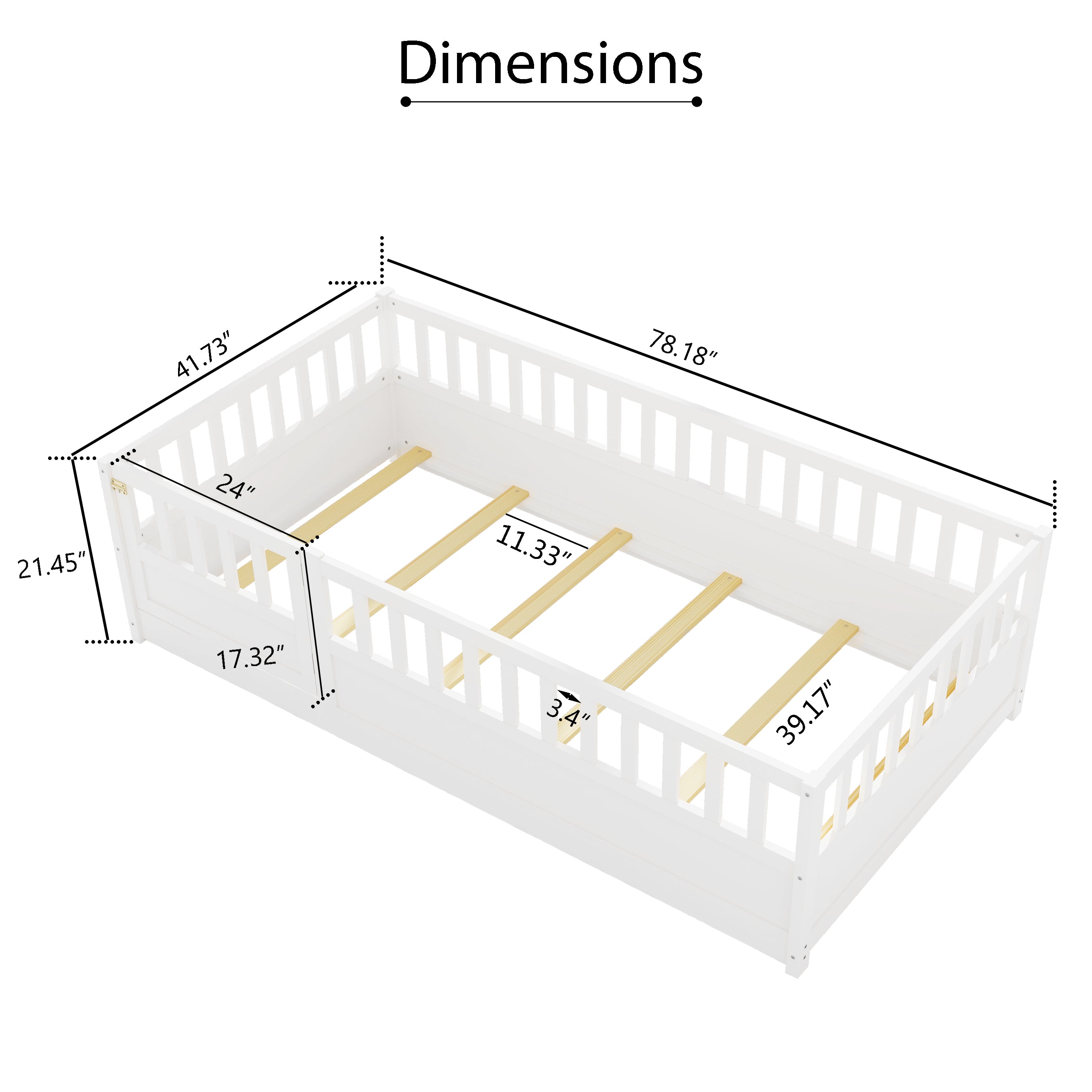 Double bed floor standing bed, ultra-high safety barrier door, children's floor standing bed frame, Montessori wood white