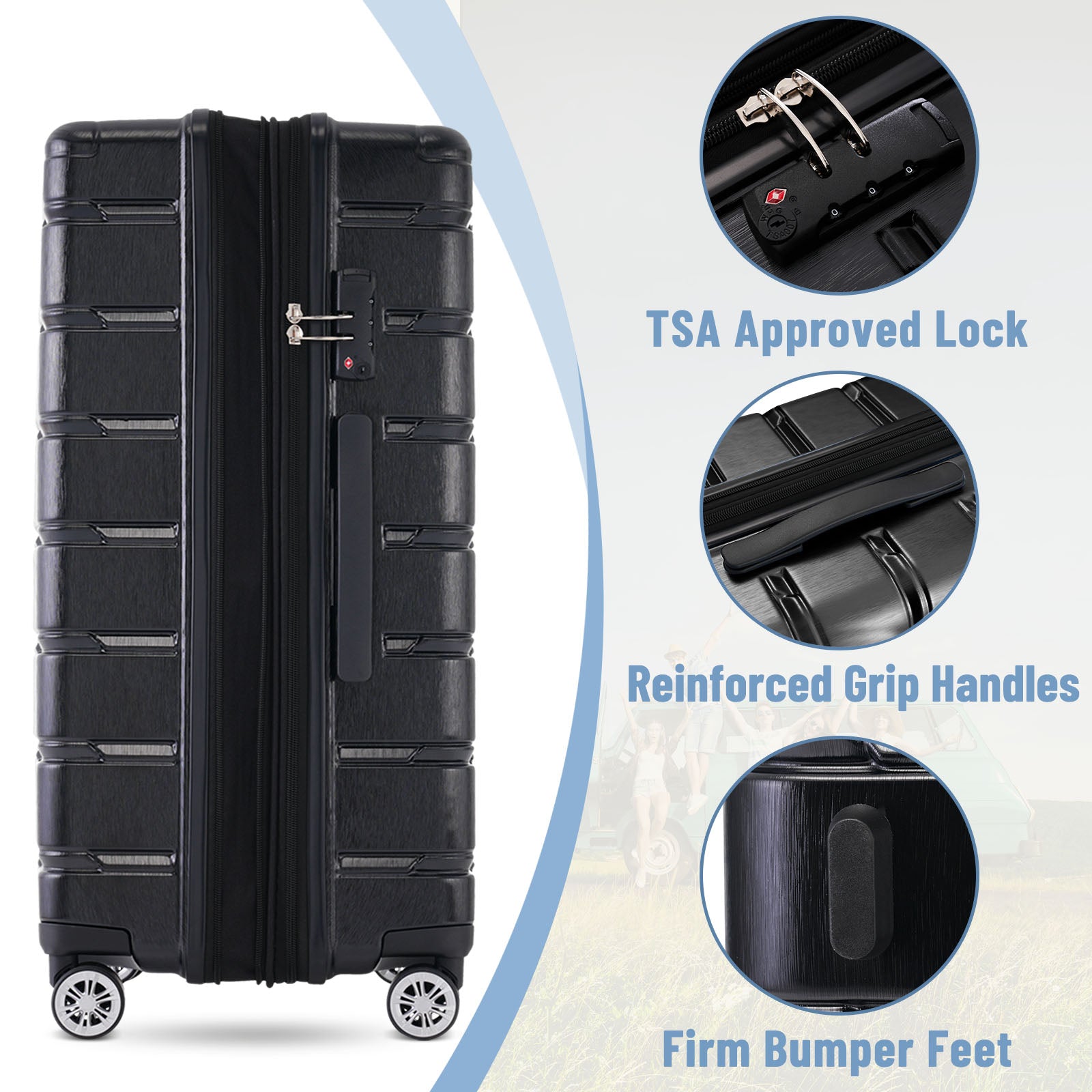 20 "24" 27 "3-piece luggage set with wheels and TSA lock, travel and family luggage