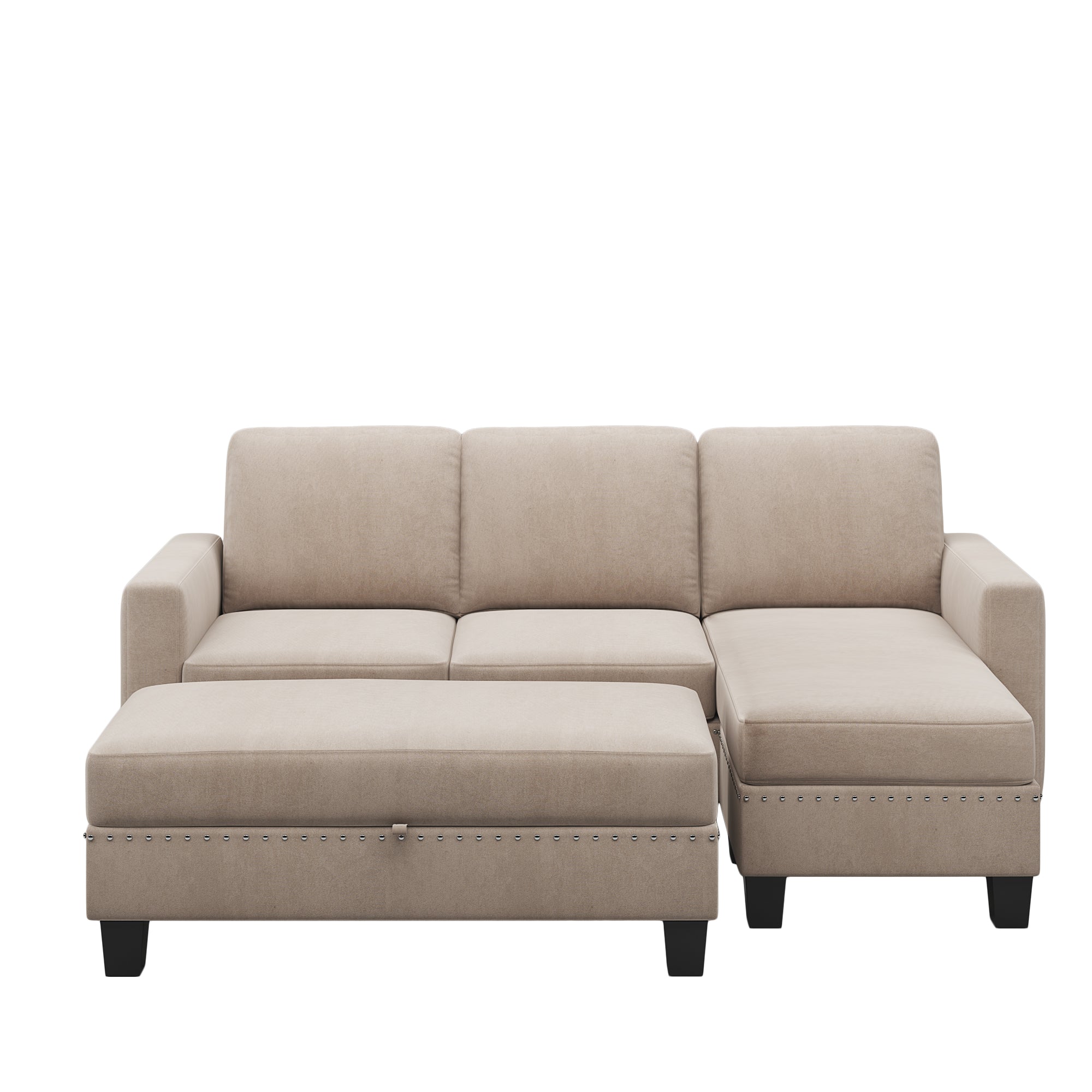 [New]81" Reversible Sectional Couch with Storage Chaise L-Shaped Sofa for Apartment Sectional Set Warm Grey