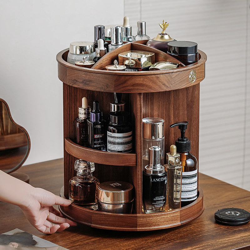 Rotating Makeup Box Desktop Wooden Storage Box