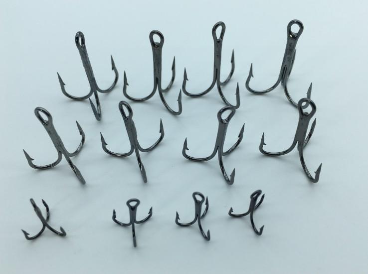 Rompin 20pc/lot 2/4/6/8/10# Fishing Hook High Carbon Steel Treble  Black