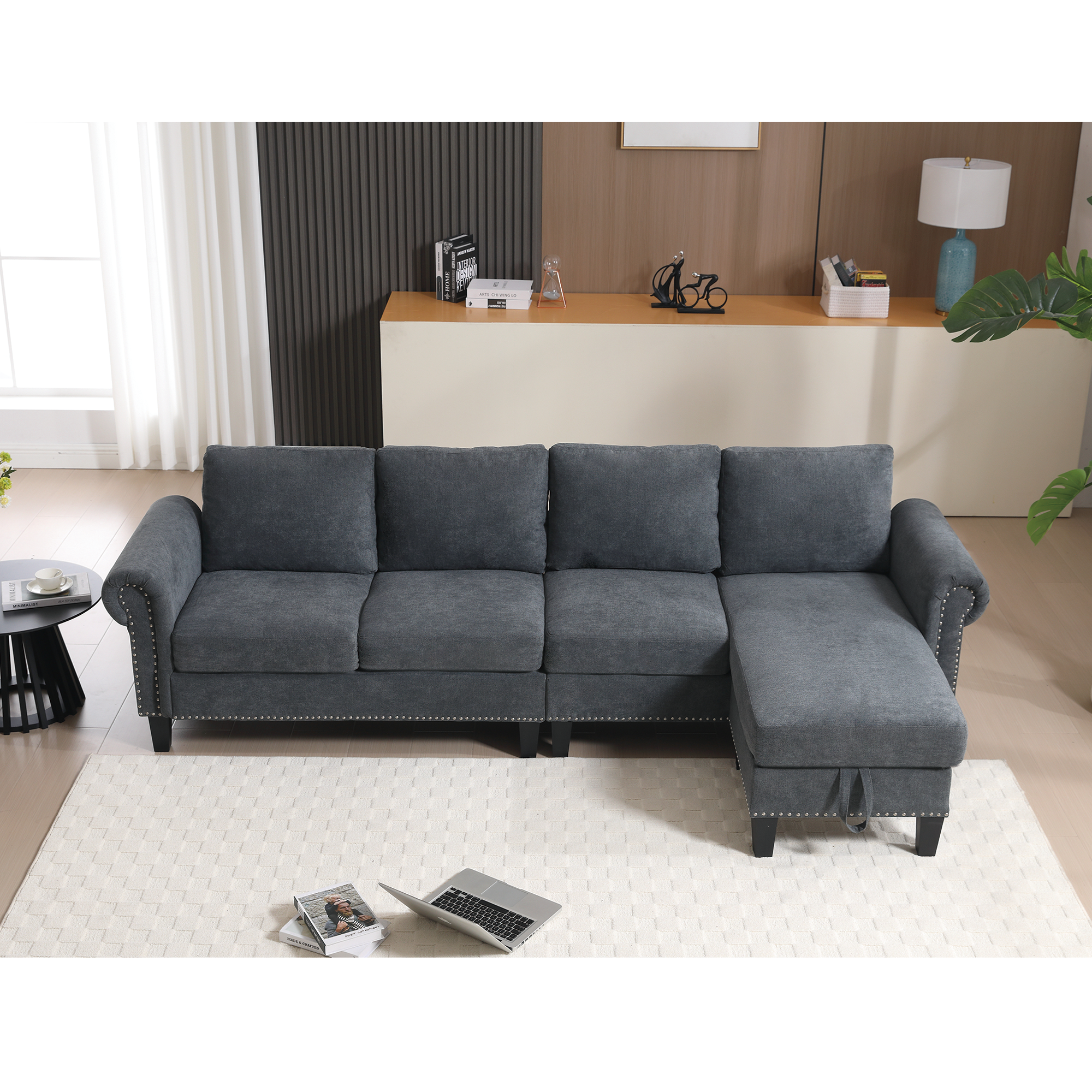 Convertible Sectional Sofa with Storage,L-shaped sofa Modern Linen Fabric Sectional Couches for Living Room,Gray