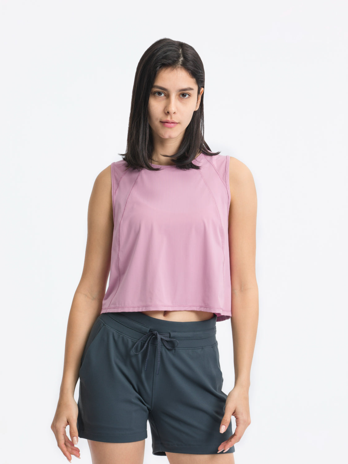 Round neck cropped active tank