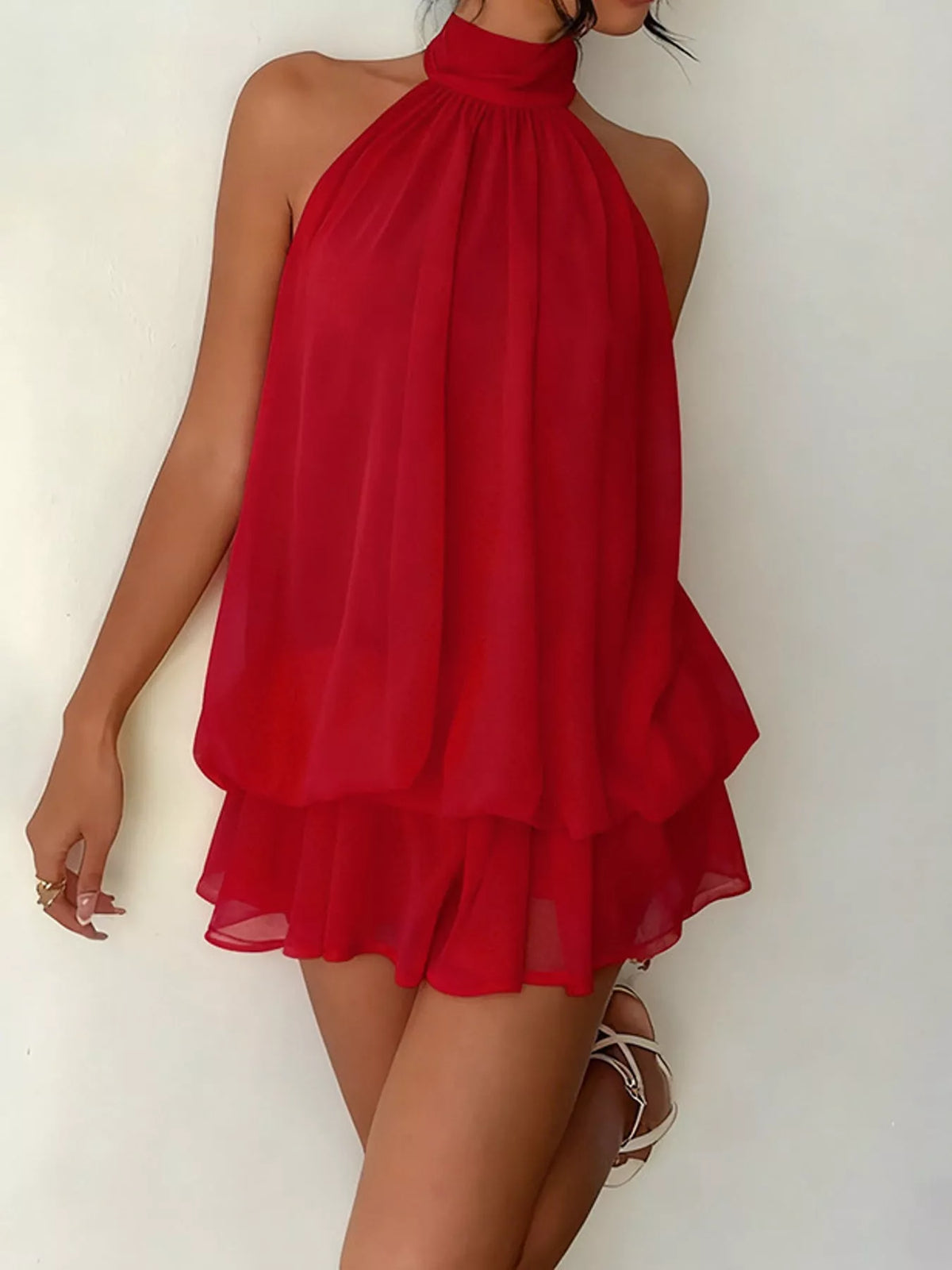 Ruched halter mini dress