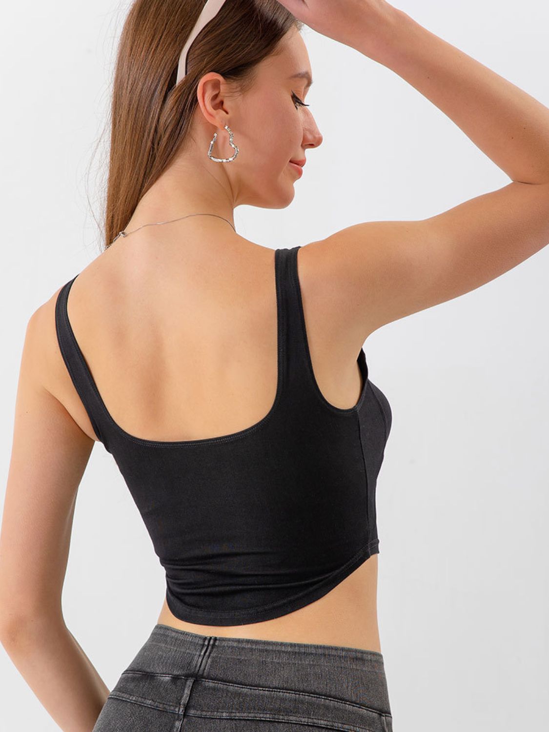 Seam detail cropped denim tank