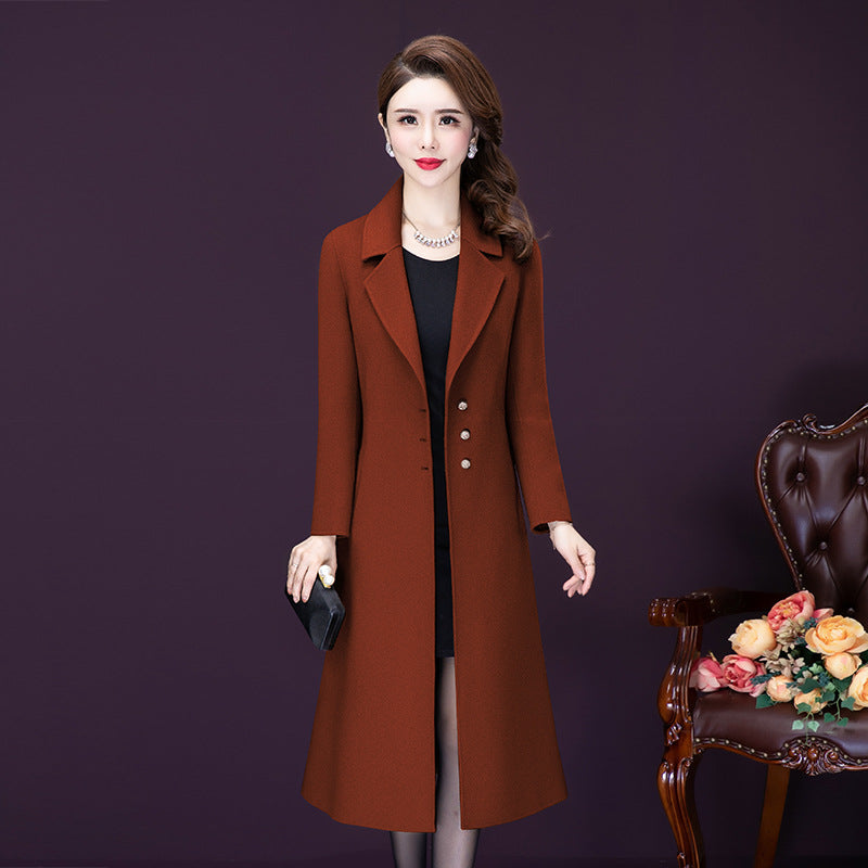 Fitted wool-blend long coat