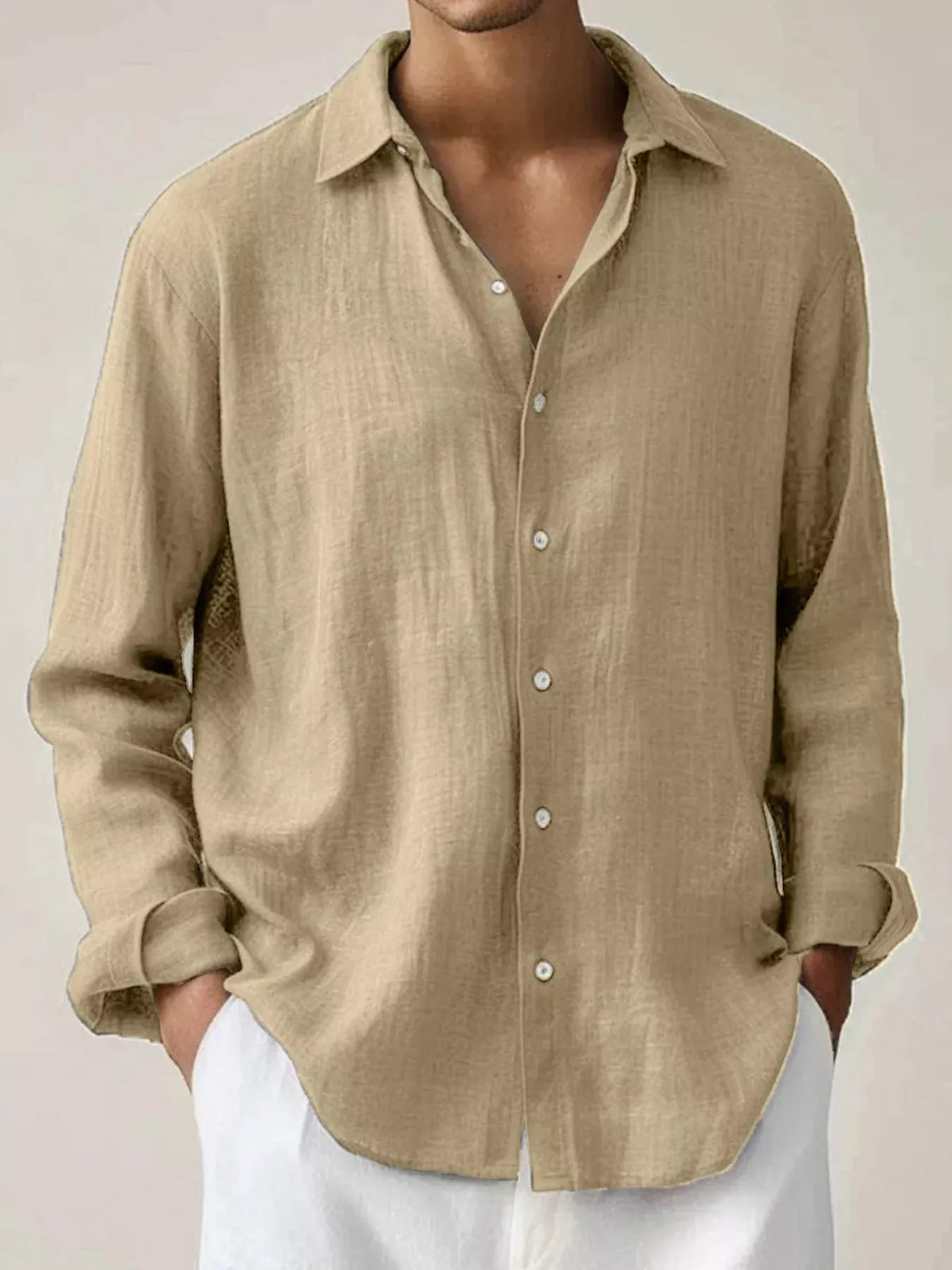 Cotton button-up shirt – khaki
