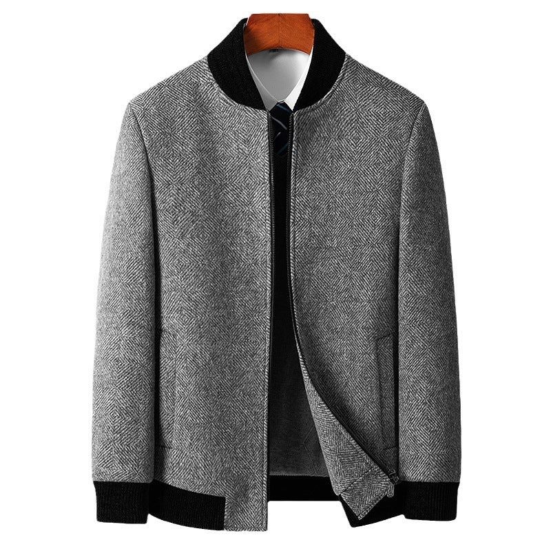 Business Casual Cotton And Thickening Stand Collar Zipper Woolen Jacket