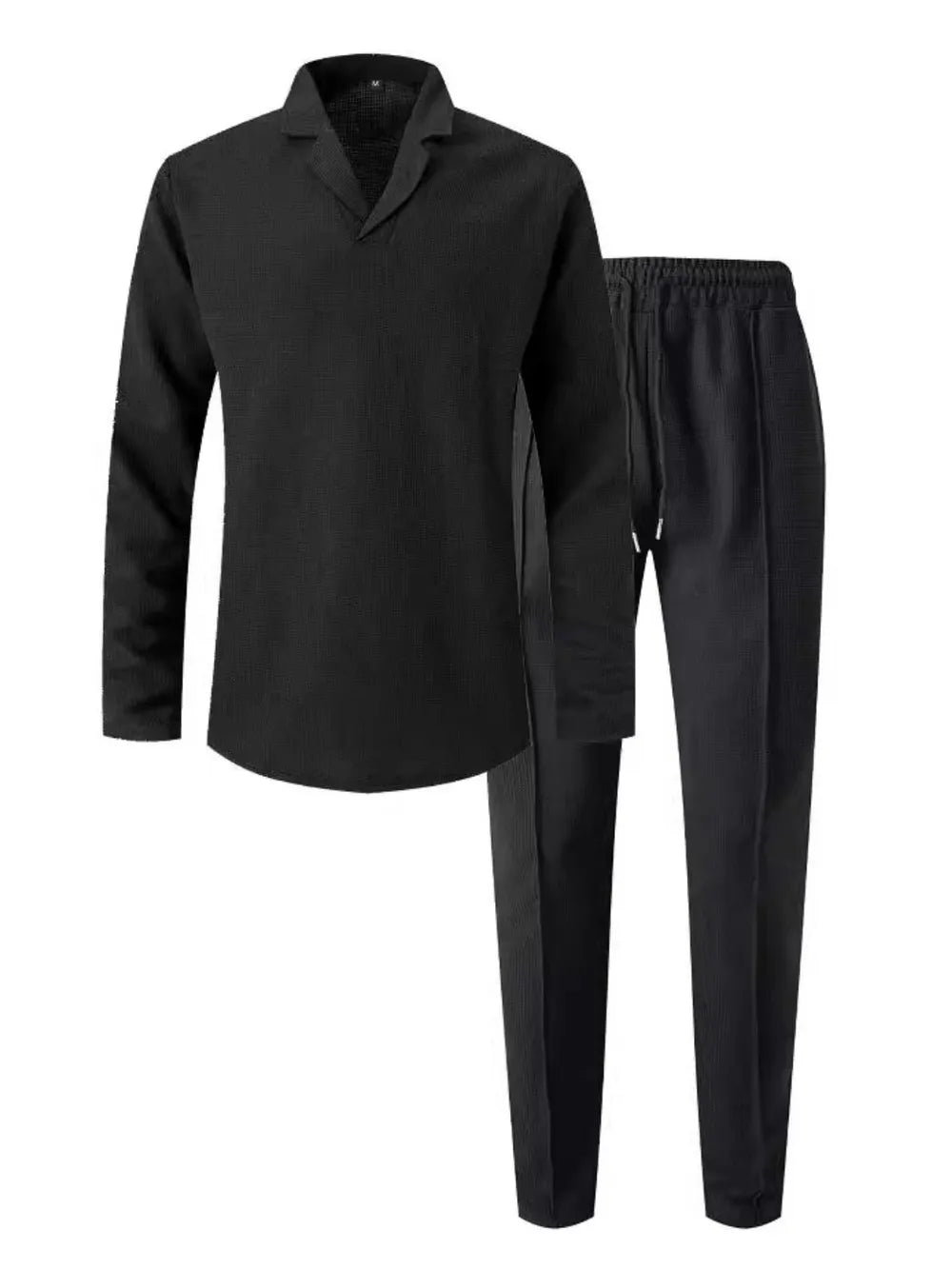 Waffle-knit lounge set – black