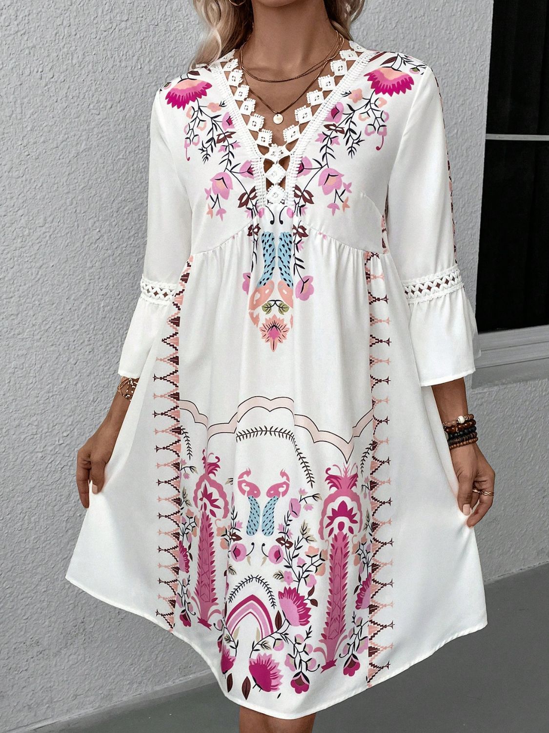 Printed lace-trim dress