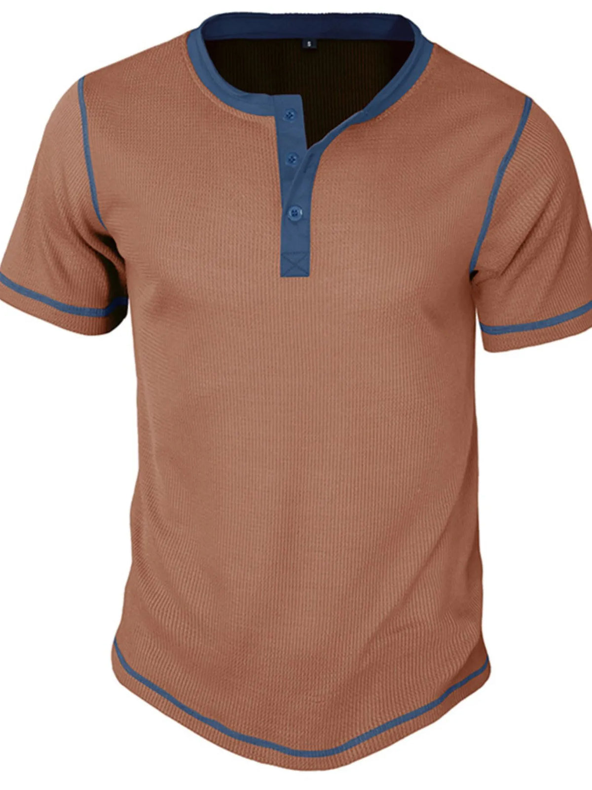 Contrast stitch henley polo shirt, Camel