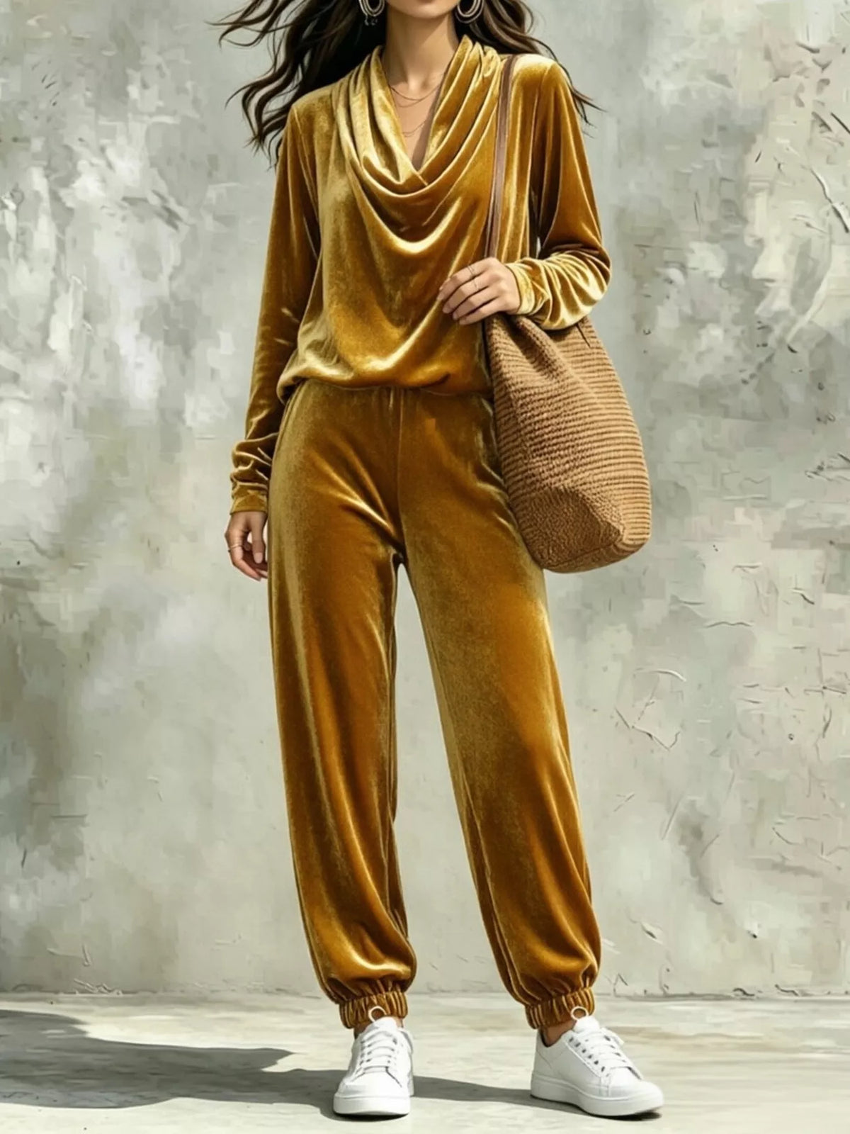 Velvet cowl-neck set – gold