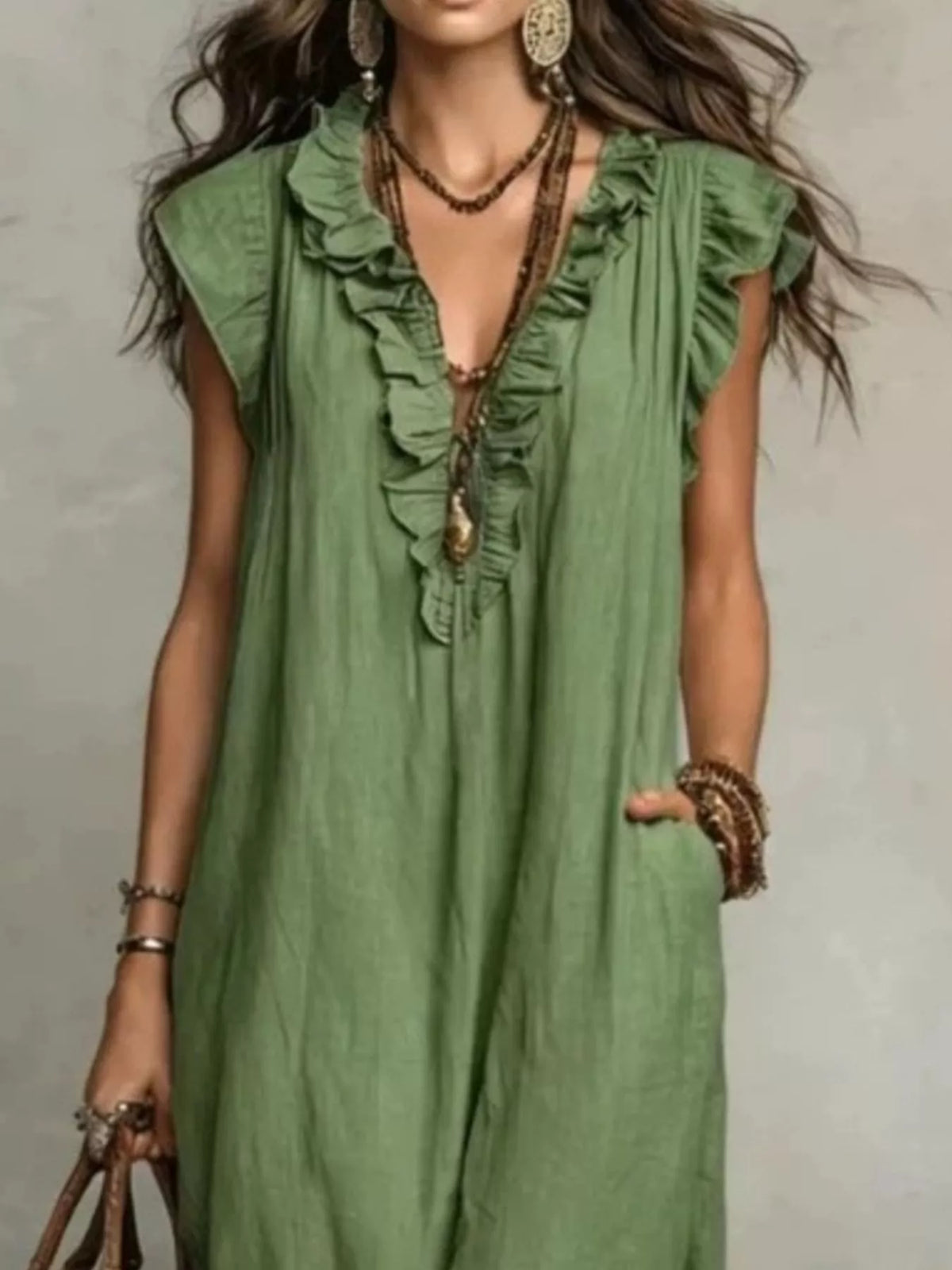 Ruffled cap-sleeve maxi dress
