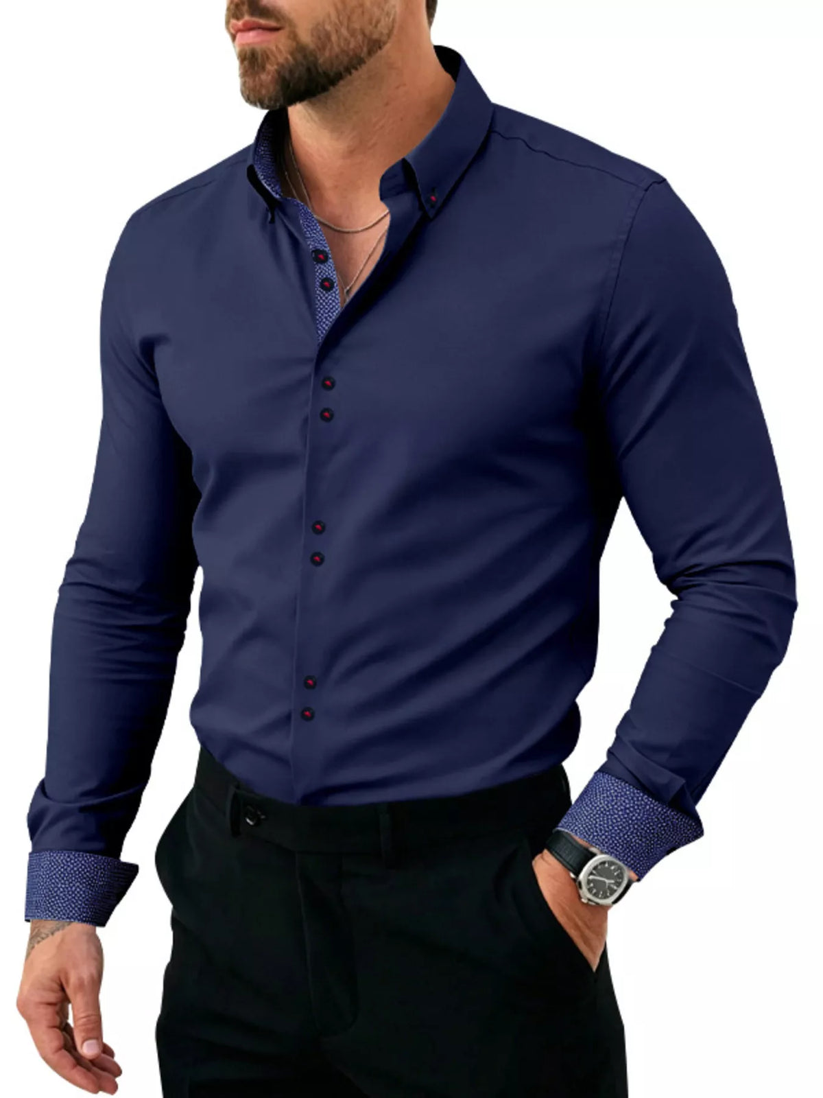 Contrast-trim slim shirt