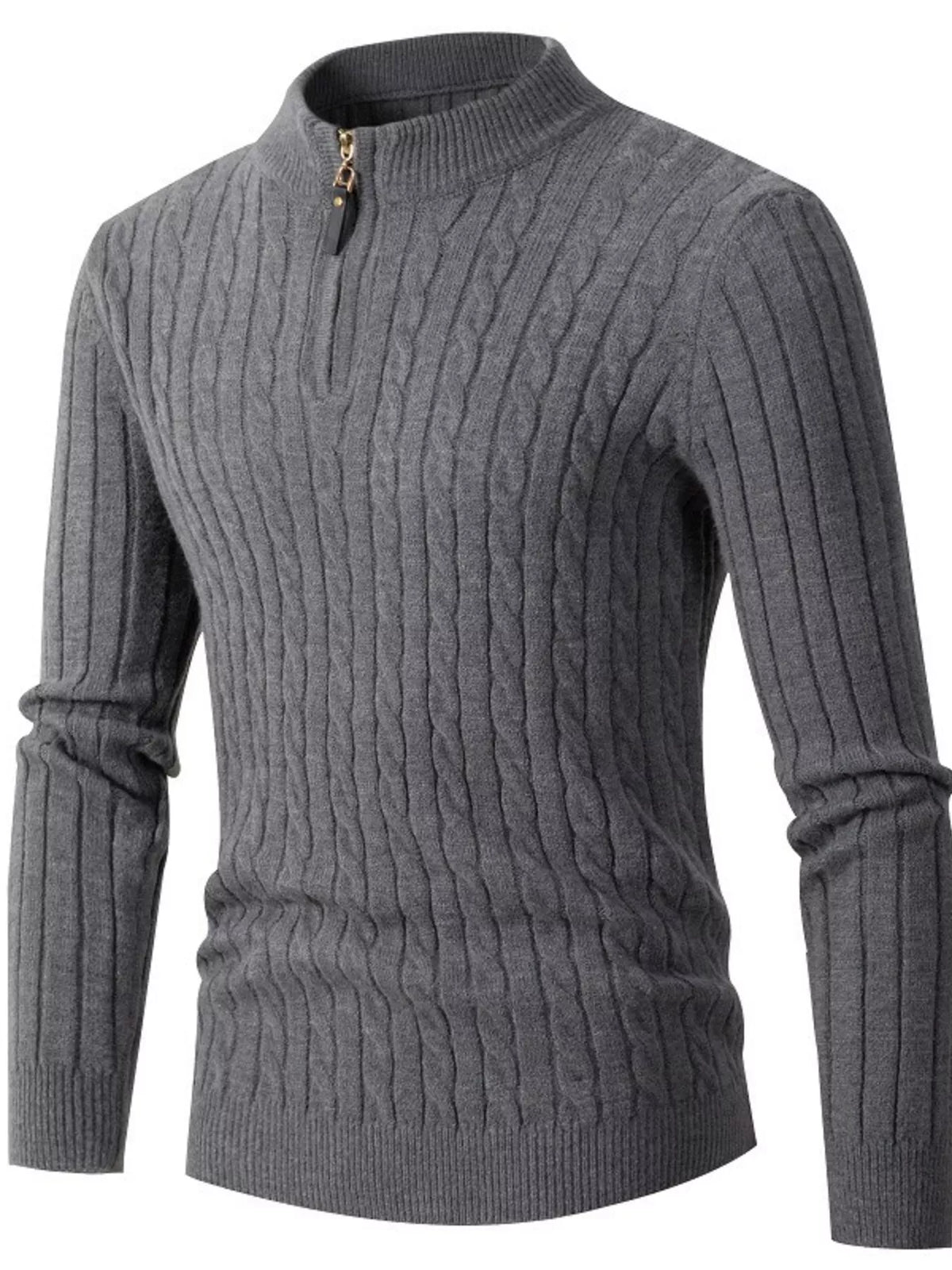 Cable-knit half-zip sweater – gray