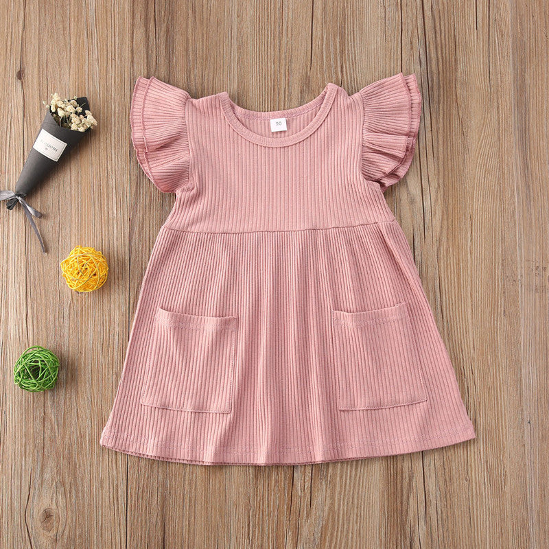 Girls' flutter-sleeve dress