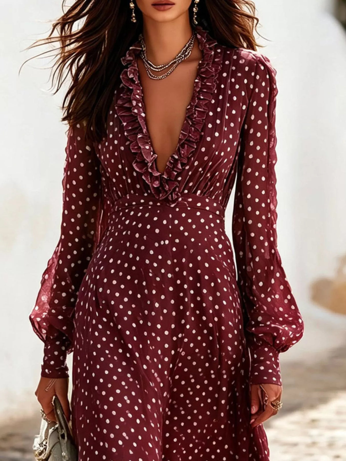 Polka-dot ruffle maxi dress