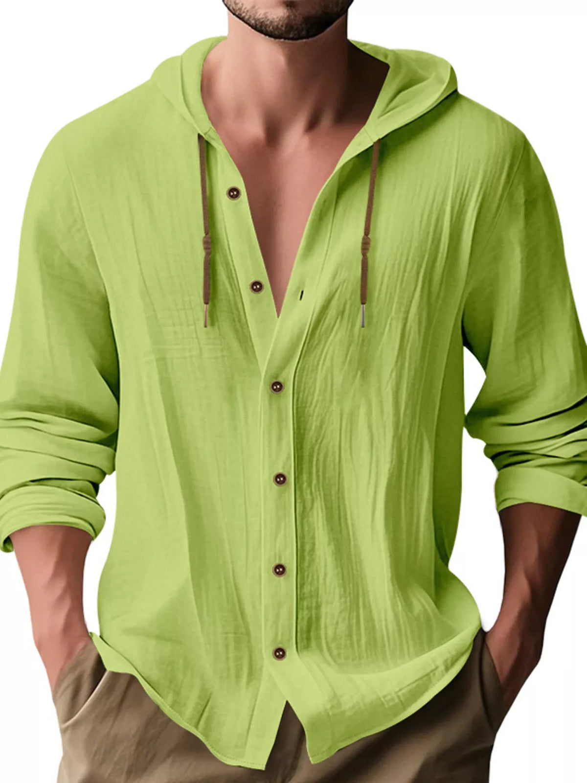 Hooded button shirt – fruit green