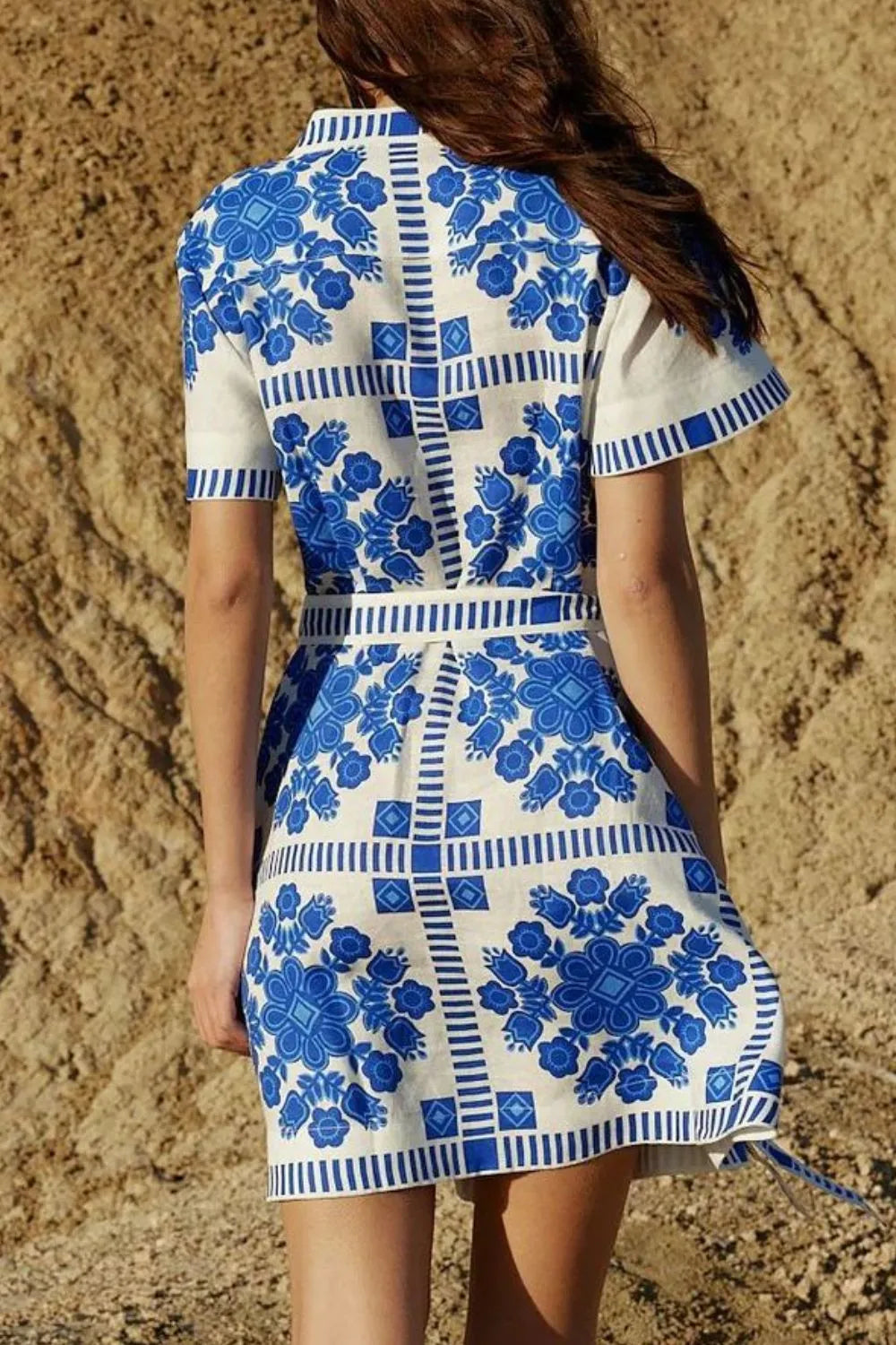 Printed tie-waist dress