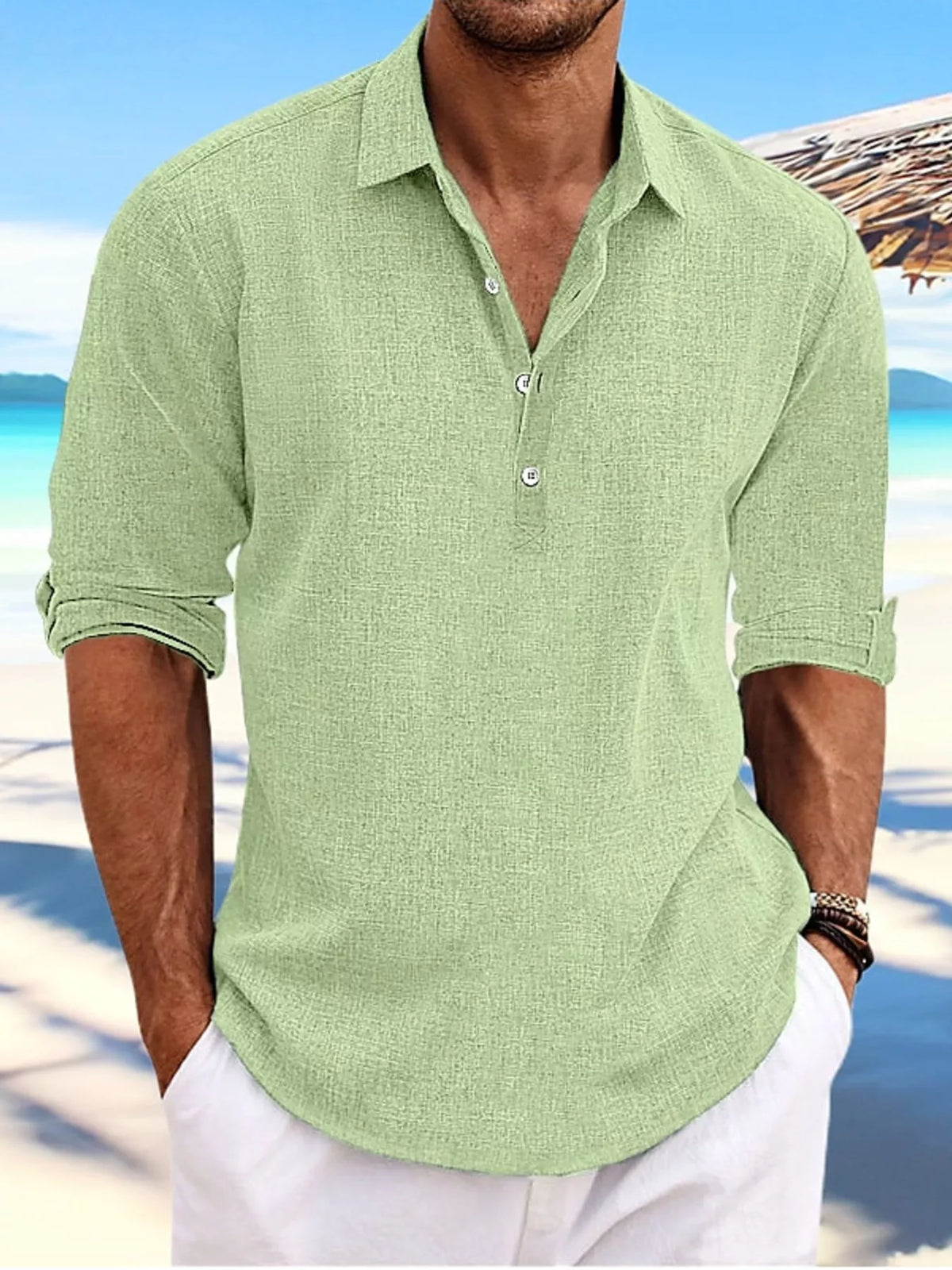 Casual half button shirt, Light Green