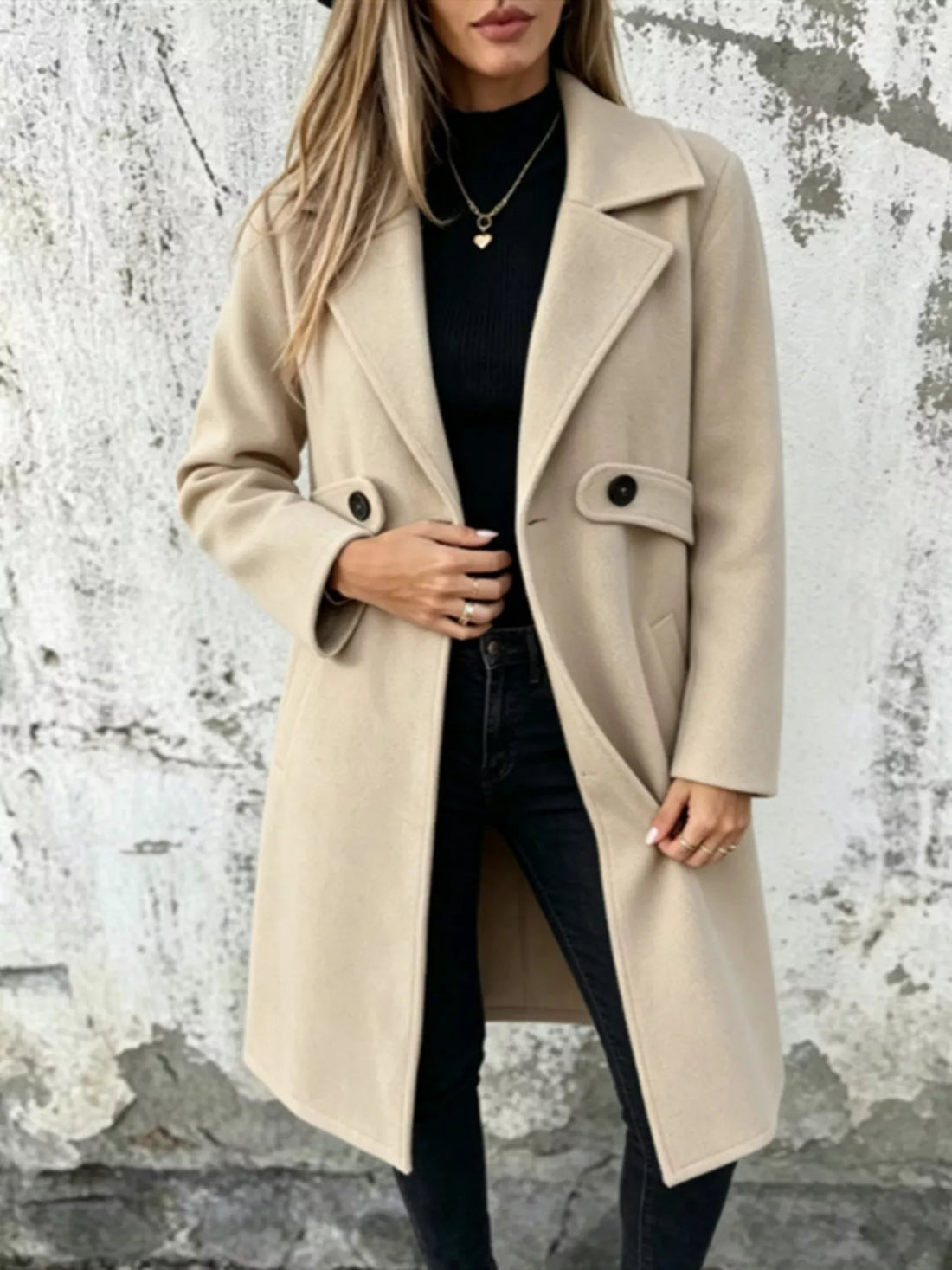 Lapel collar longline overcoat, Apricot