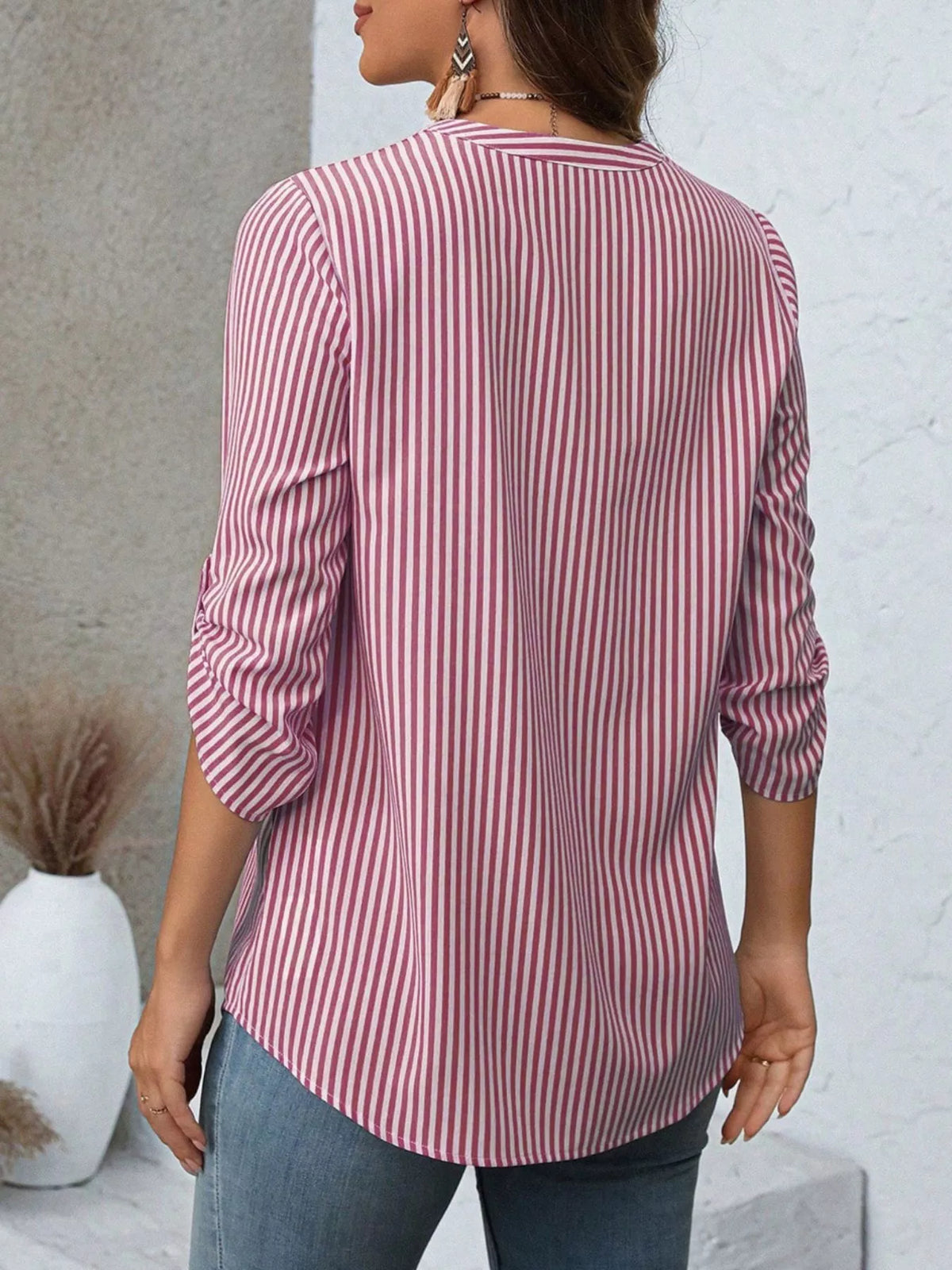 Striped roll-sleeve blouse