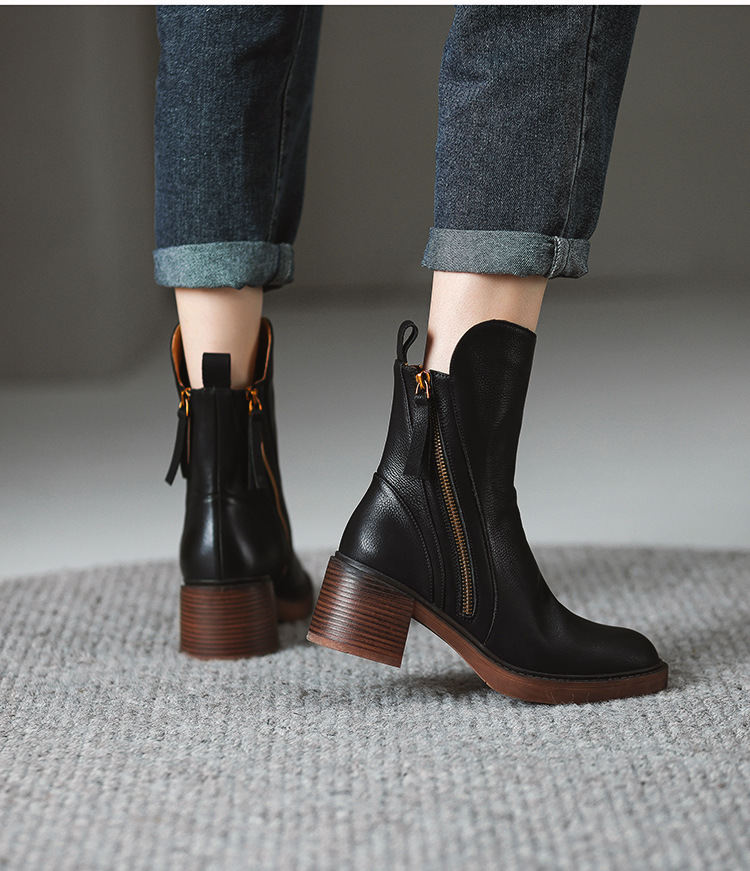 Block heel zip ankle boots, Black, back