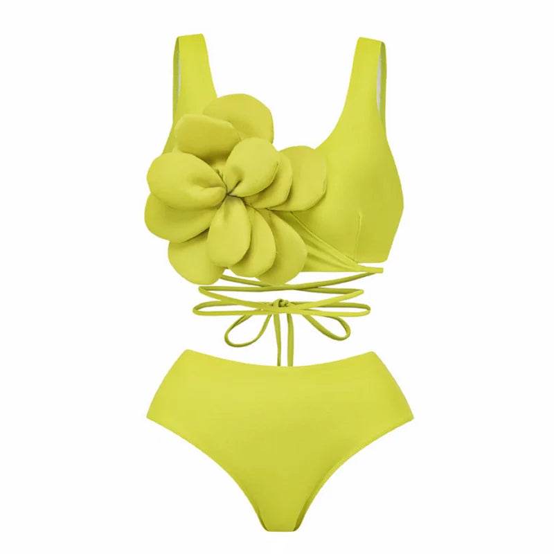 3D Flower One shoulder Swimsuit One Piece Swimwear High Waist Bikini with Skirt Swimming Suits Bathing Suit Beachwear