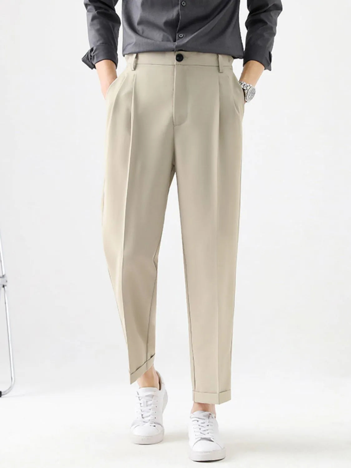 Basic style solid pants, Khaki