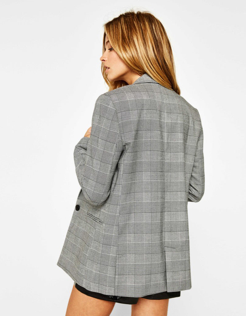 Checked one-button blazer