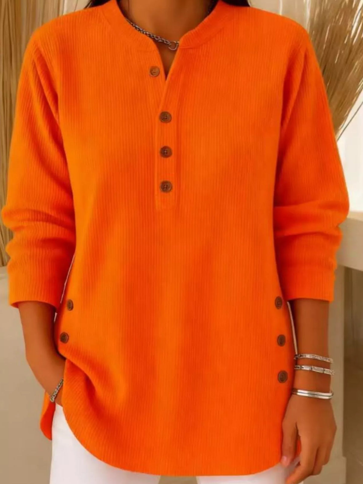 Corduroy button top – orange