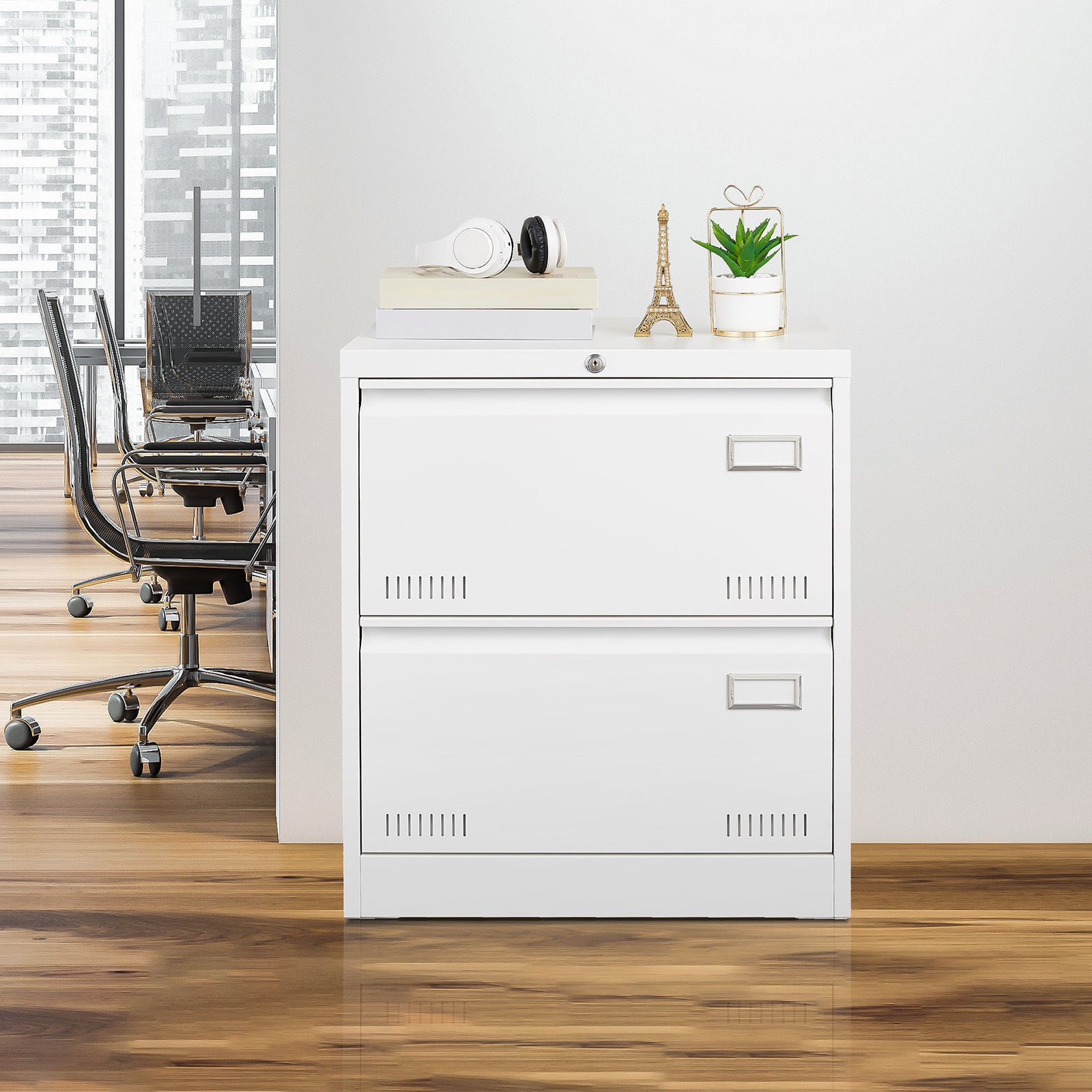 Horizontal file cabinet, 2 drawers, white file cabinet with lock, metal file cabinet with lock, 3 drawers, legal office cabinet