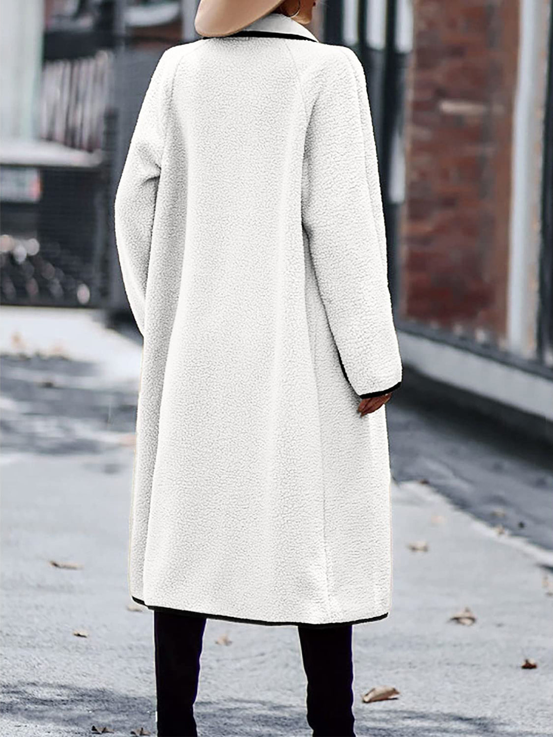 Contrast trim long sleeve coat with pockets