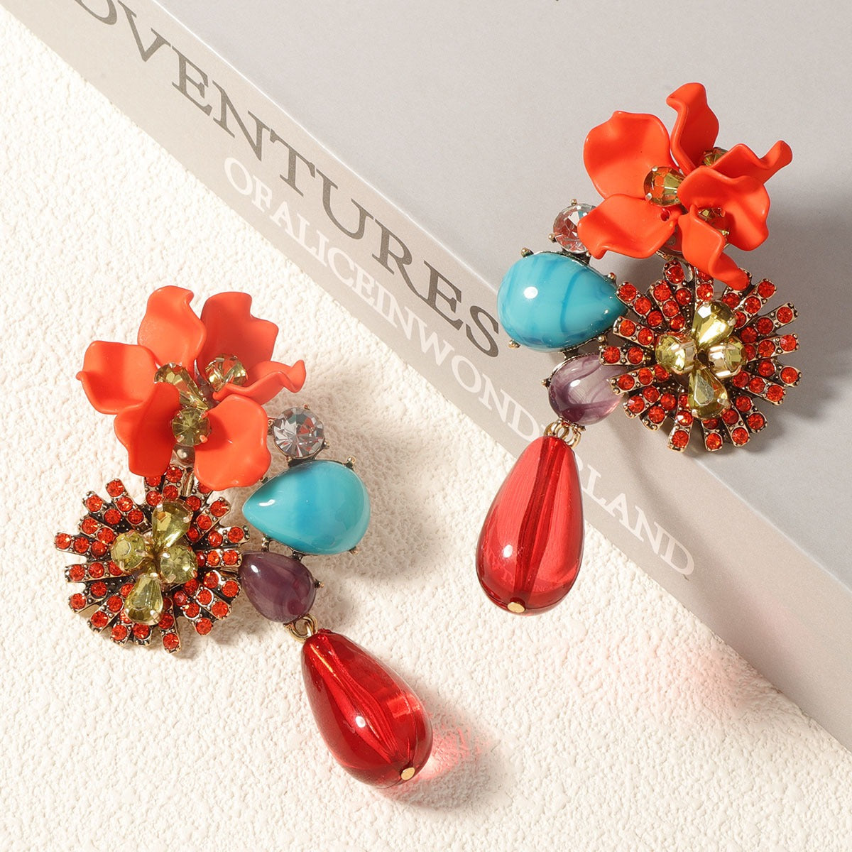 Exaggerated and versatile resin flower water droplet long earrings with exaggerated personality