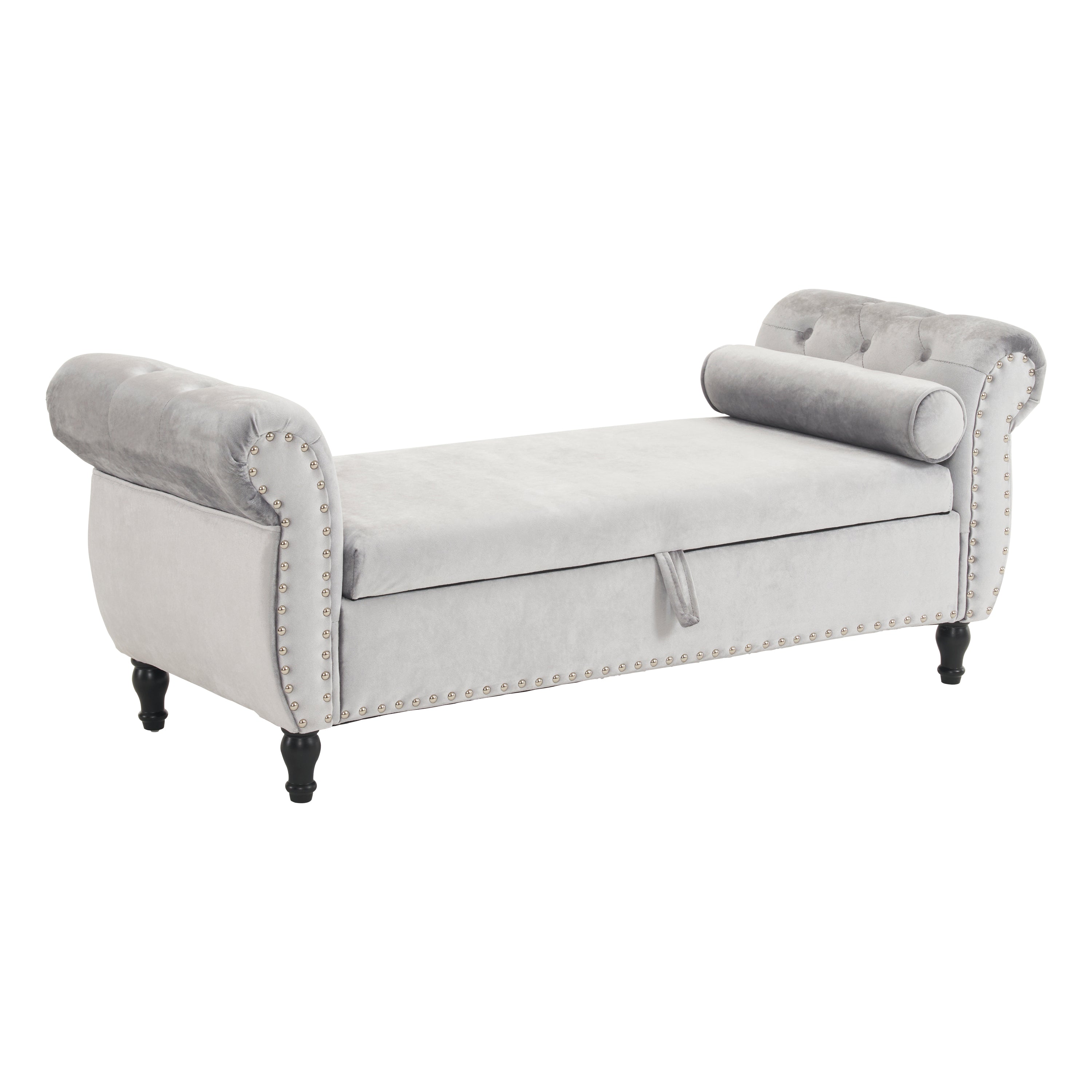 Velvet Multifunctional Storage Rectangular ottoman bench with 1 Pillow, grey