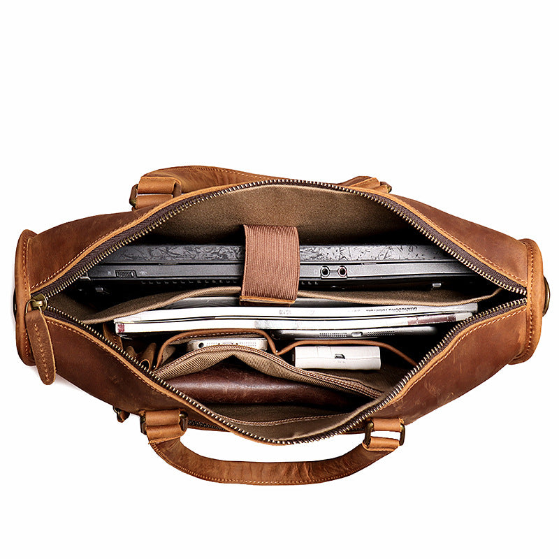 Crazy horse leather briefcase, Brown, inside