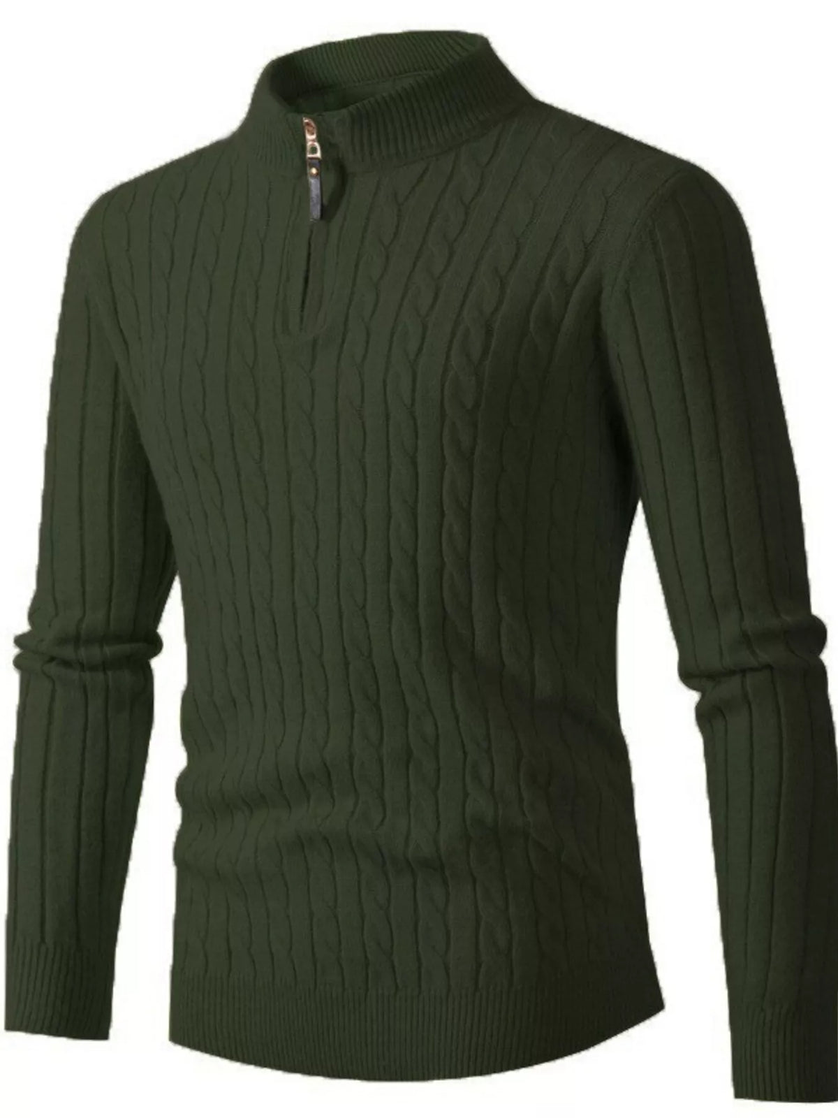 Cable-knit half-zip sweater – army green