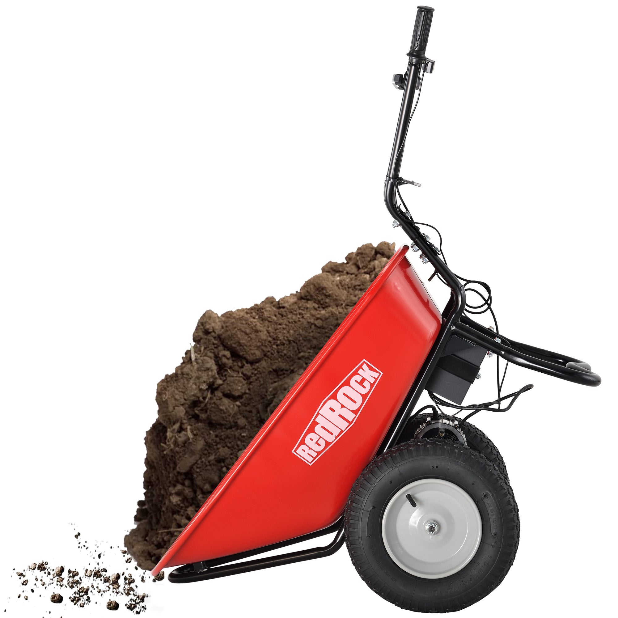 Red Rock Wheelbarrow Utility Cart Electric Powered AGM Battery 330lbs (150kgs) Max Capacity Barrel Dump Material Debris Hauler