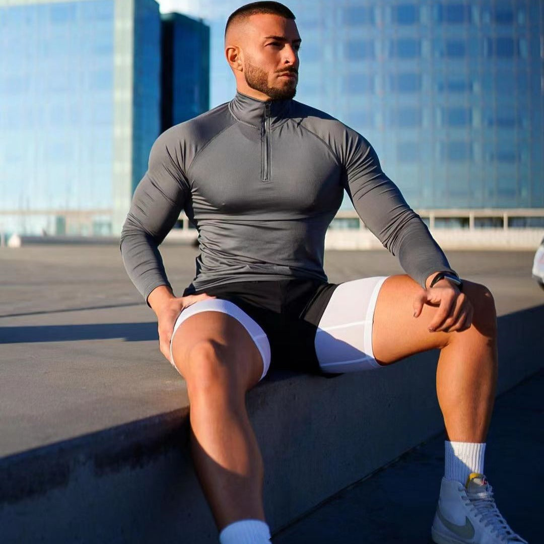 Half zip training top, Dark Gray, front