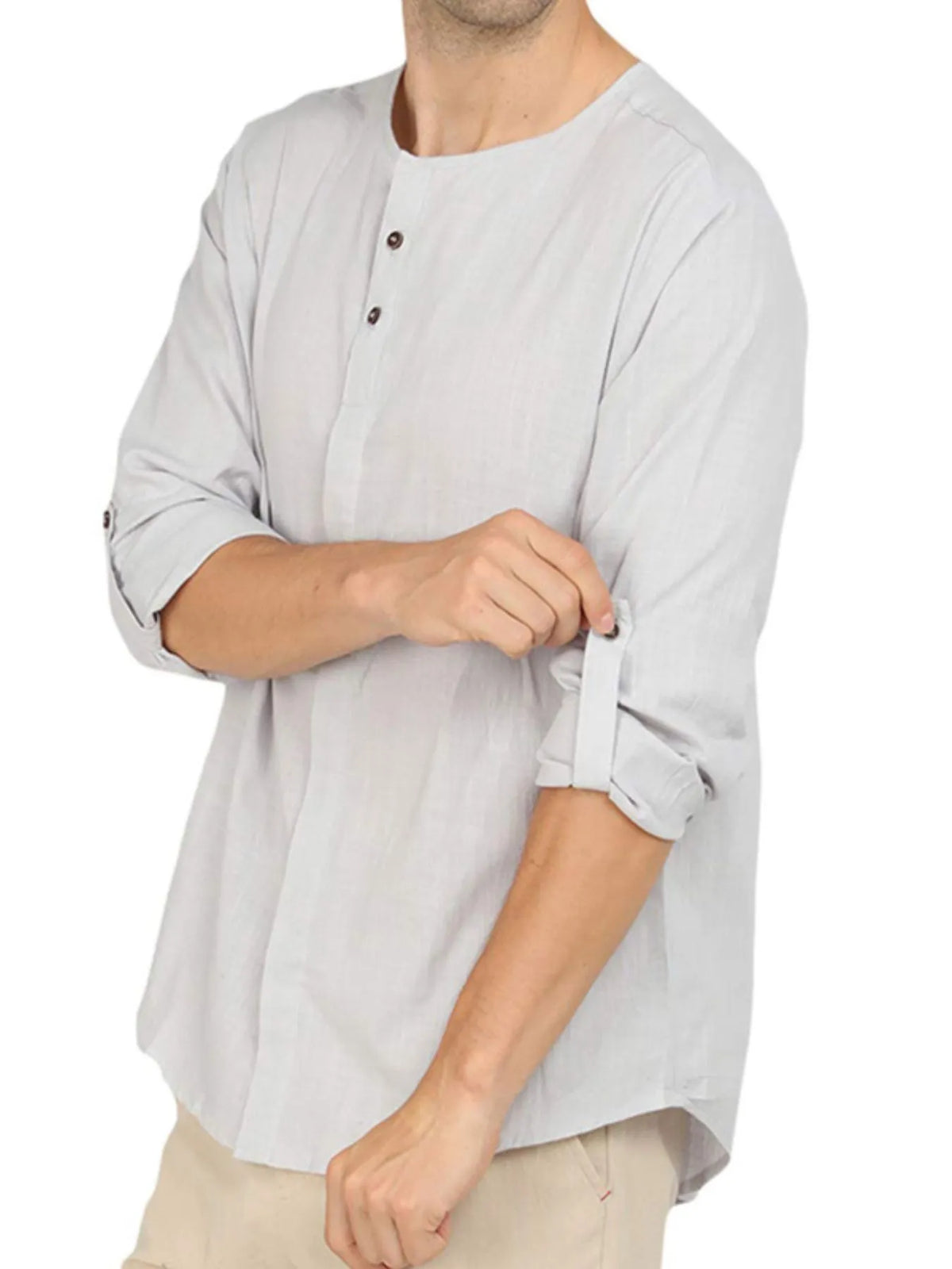 Roll-up sleeve linen blend polo shirt