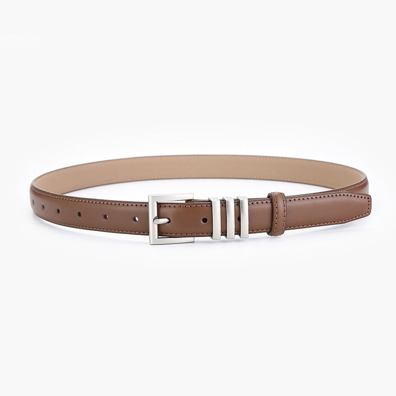 Triple keeper leather belt, Caramel, front