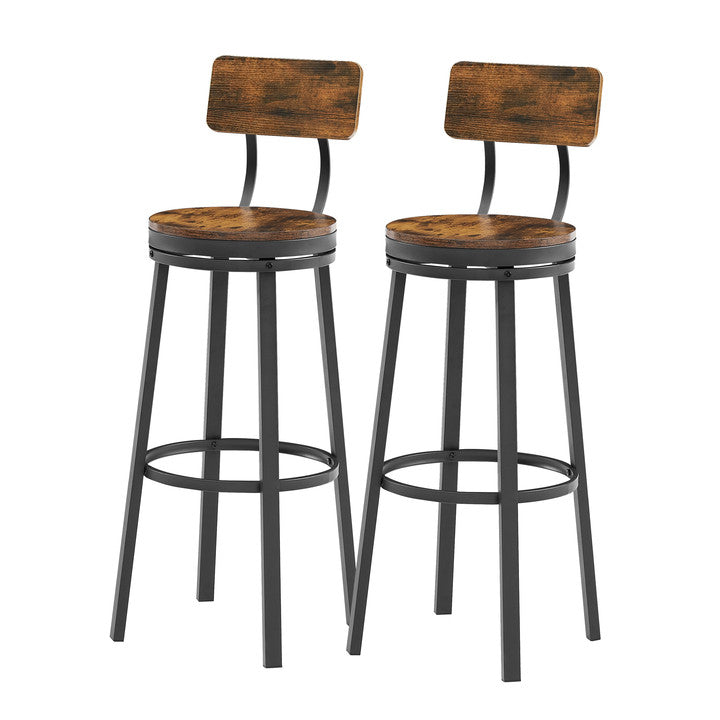 Rotating bar stool with backrest, industrial style, metal frame, 29.5 inches high rust brown, 13.4 '' long x 40.5 '' high.