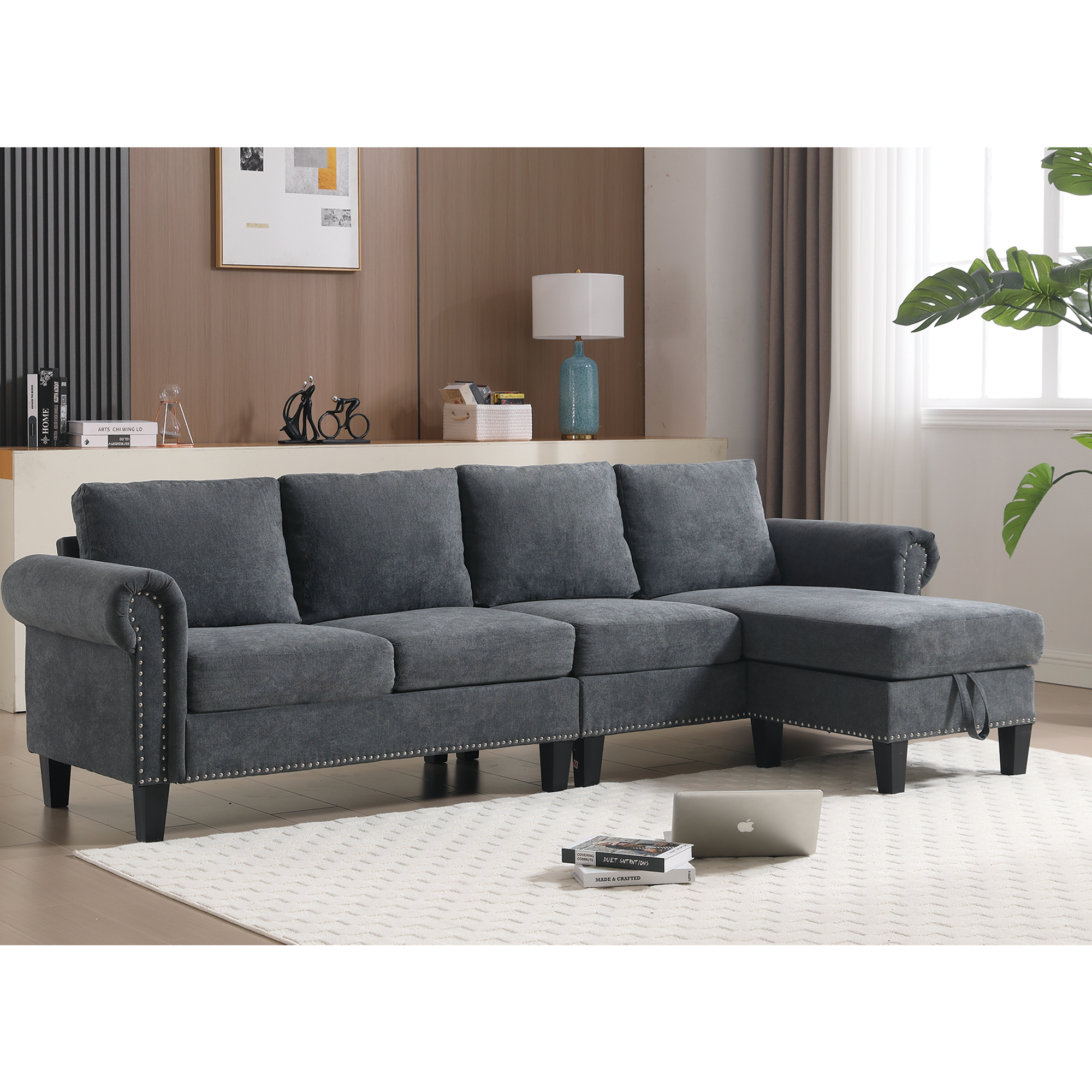 Convertible Sectional Sofa with Storage,L-shaped sofa Modern Linen Fabric Sectional Couches for Living Room,Gray